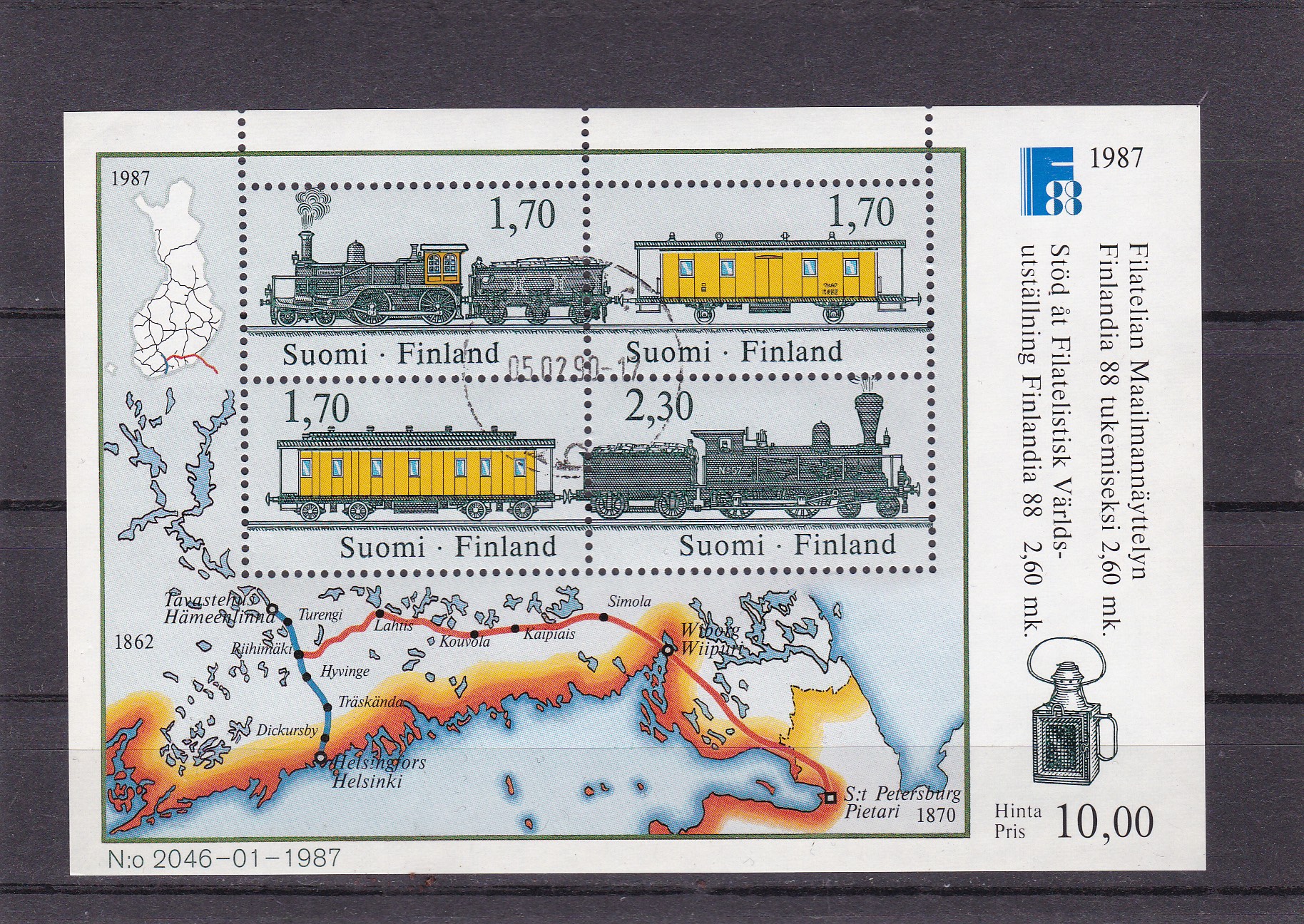 Finland 1987. AFA # 1016. Finalndia 88, stemplet miniark (2)