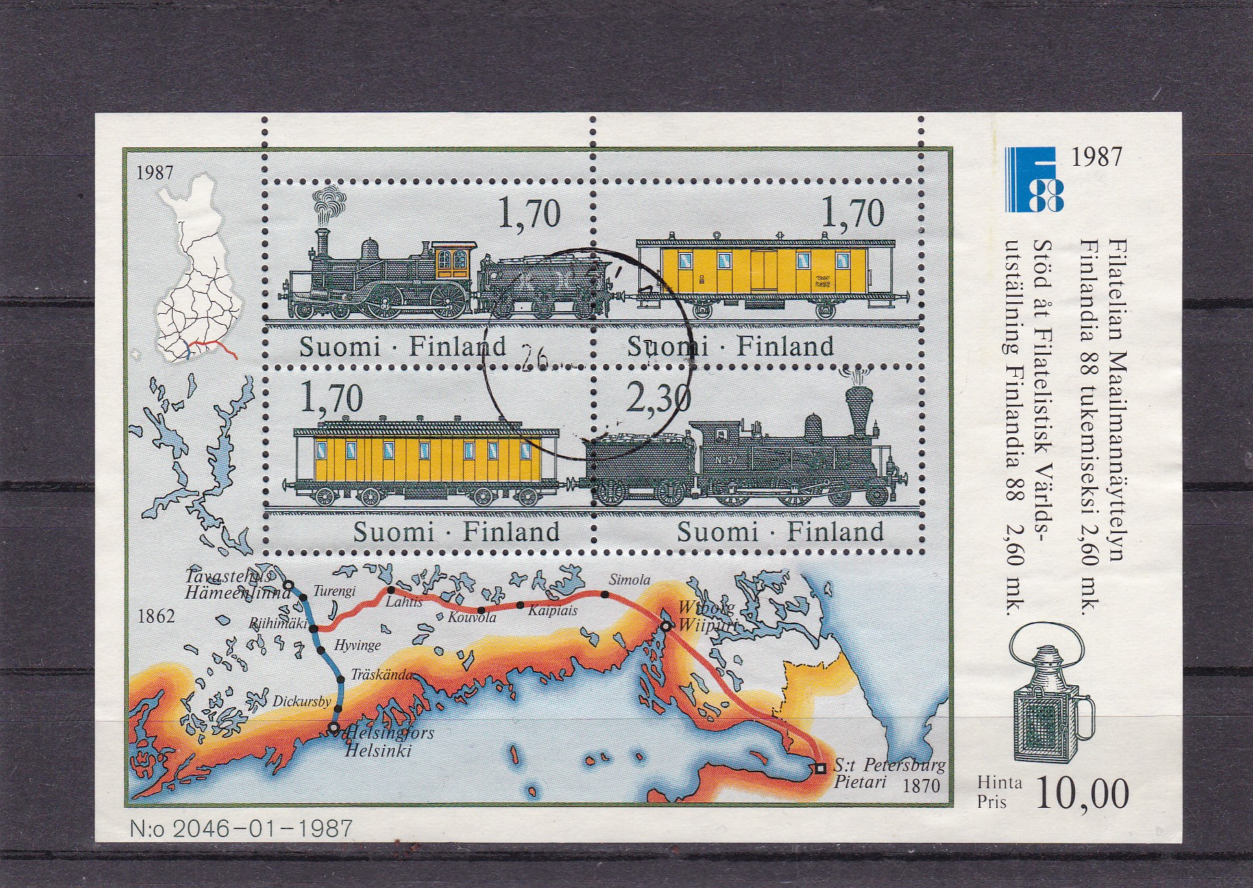 Finland 1987. AFA # 1016. Finalndia 88, stemplet miniark (3)