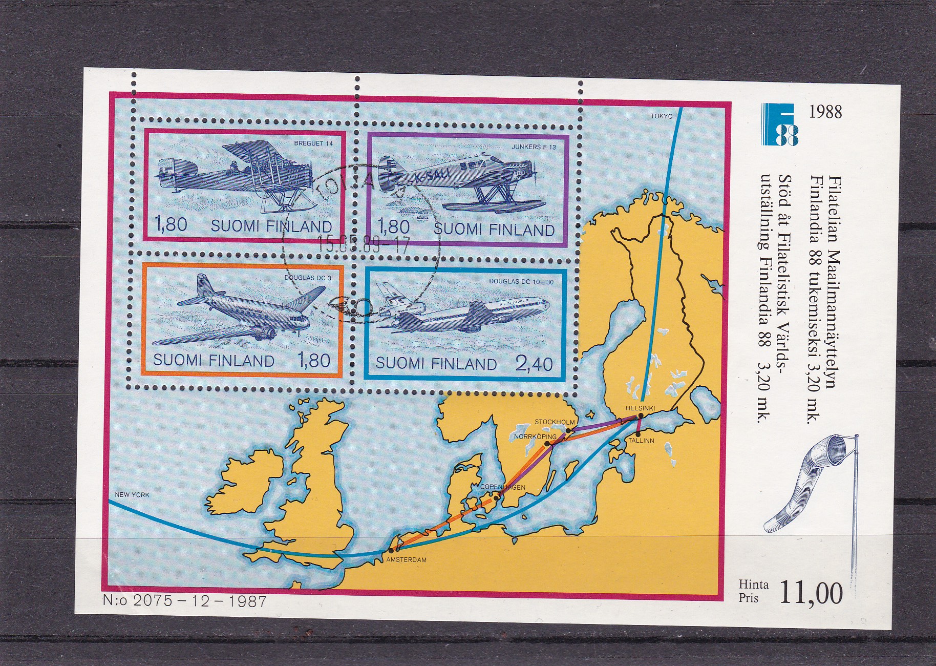 Finland 1987. AFA # 1049. Finalndia 88, stemplet miniark (1)