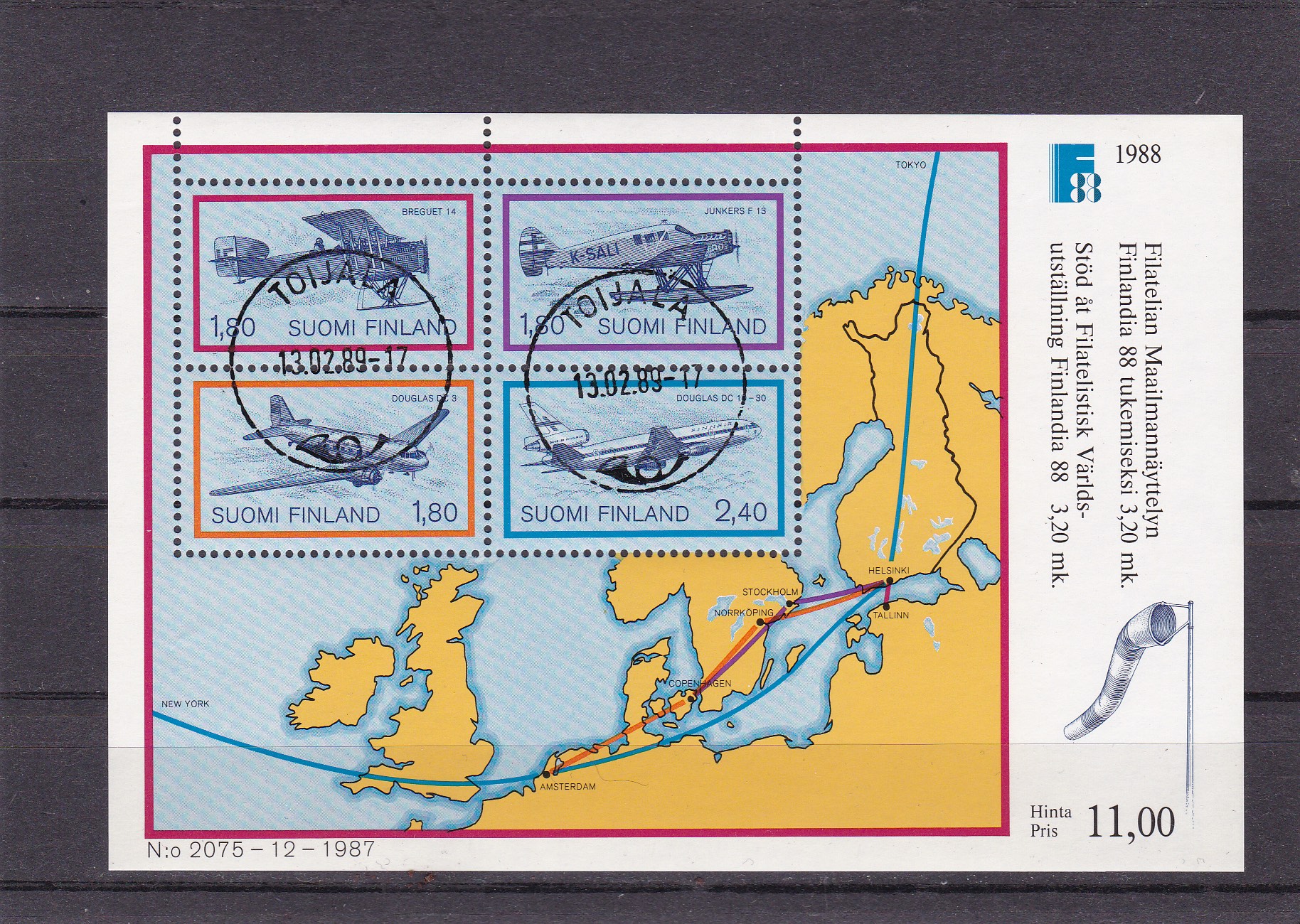 Finland 1987. AFA # 1049. Finalndia 88, stemplet miniark (2)