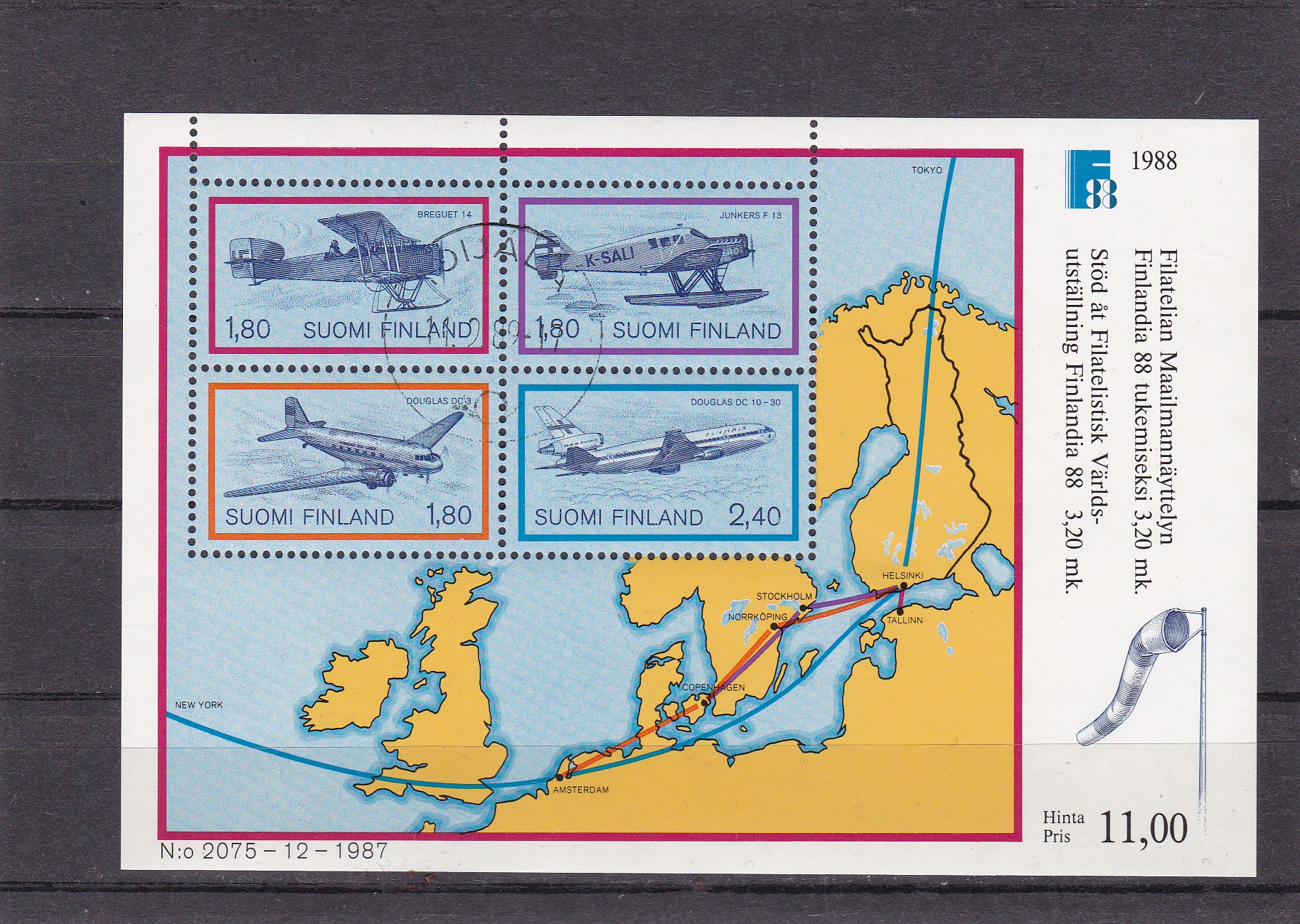 Finland 1987. AFA # 1049. Finalndia 88, stemplet miniark (3)