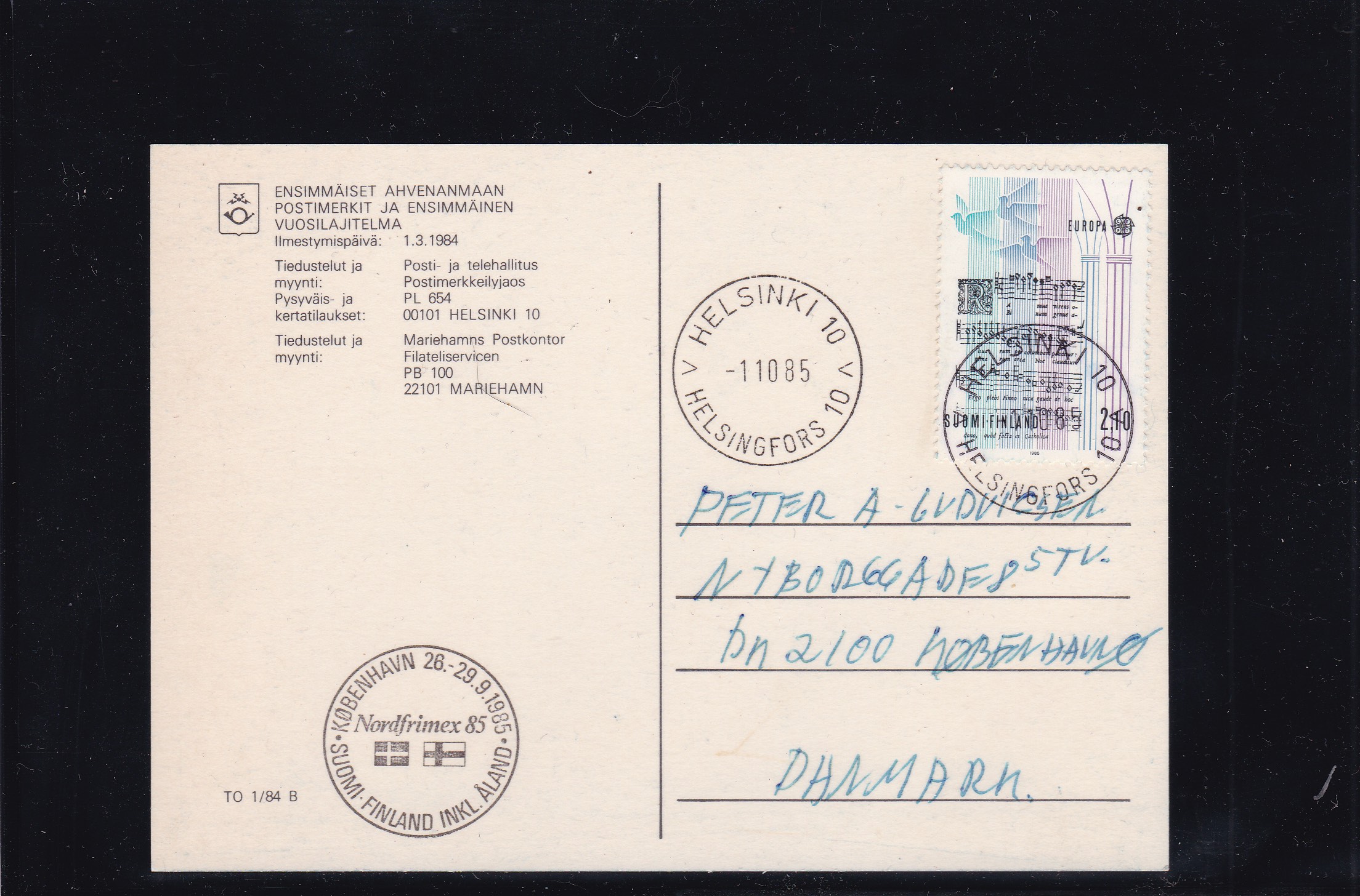 Finland 1985. AFA # 975 på postkort.