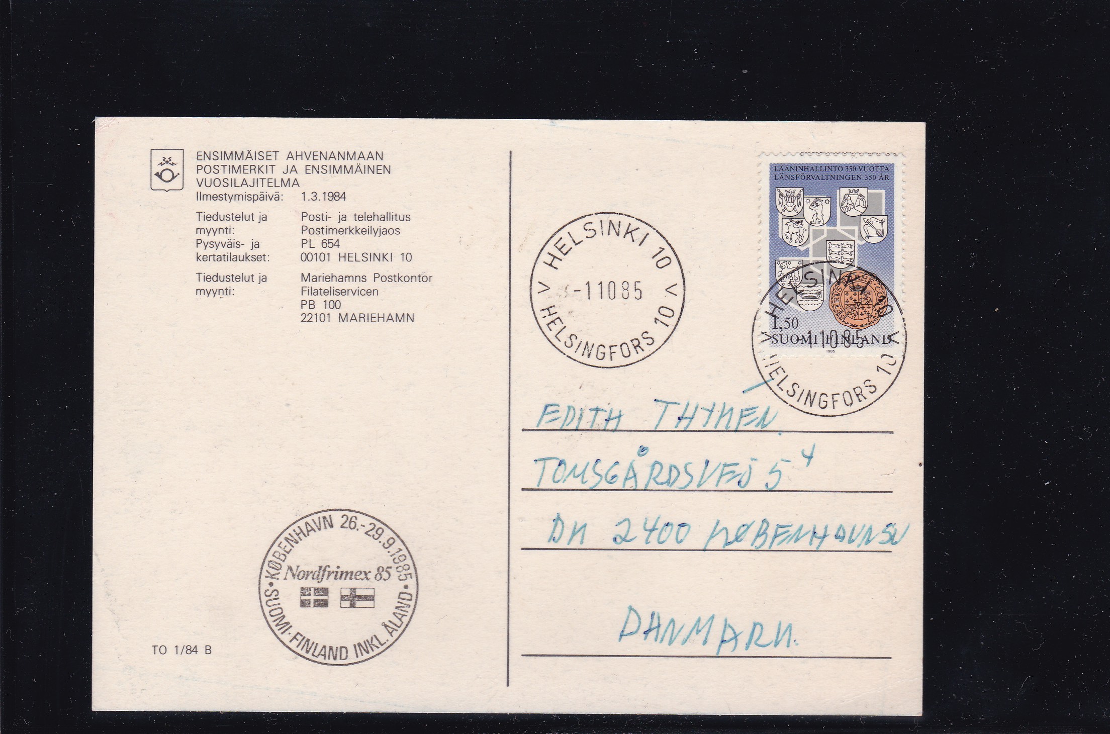 Finland 1985. AFA # 977 på postkort