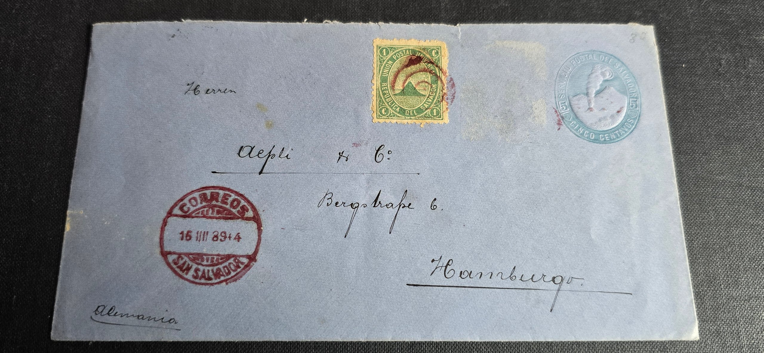 EL SALVADOR HELSAK TIL HAMBURG VIA NY TRANSIT 1889