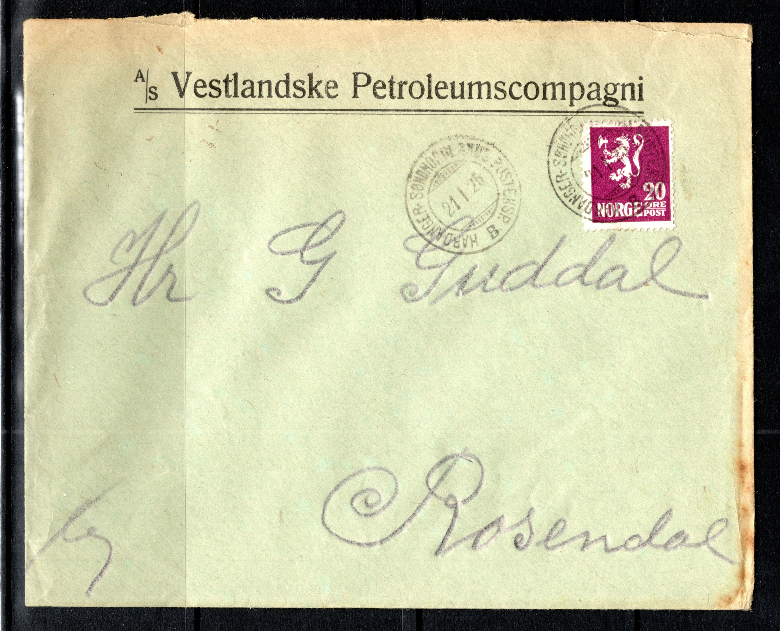 HARDANGER-SØNDHORDLANDS POSTEKSP. B 21 I 25