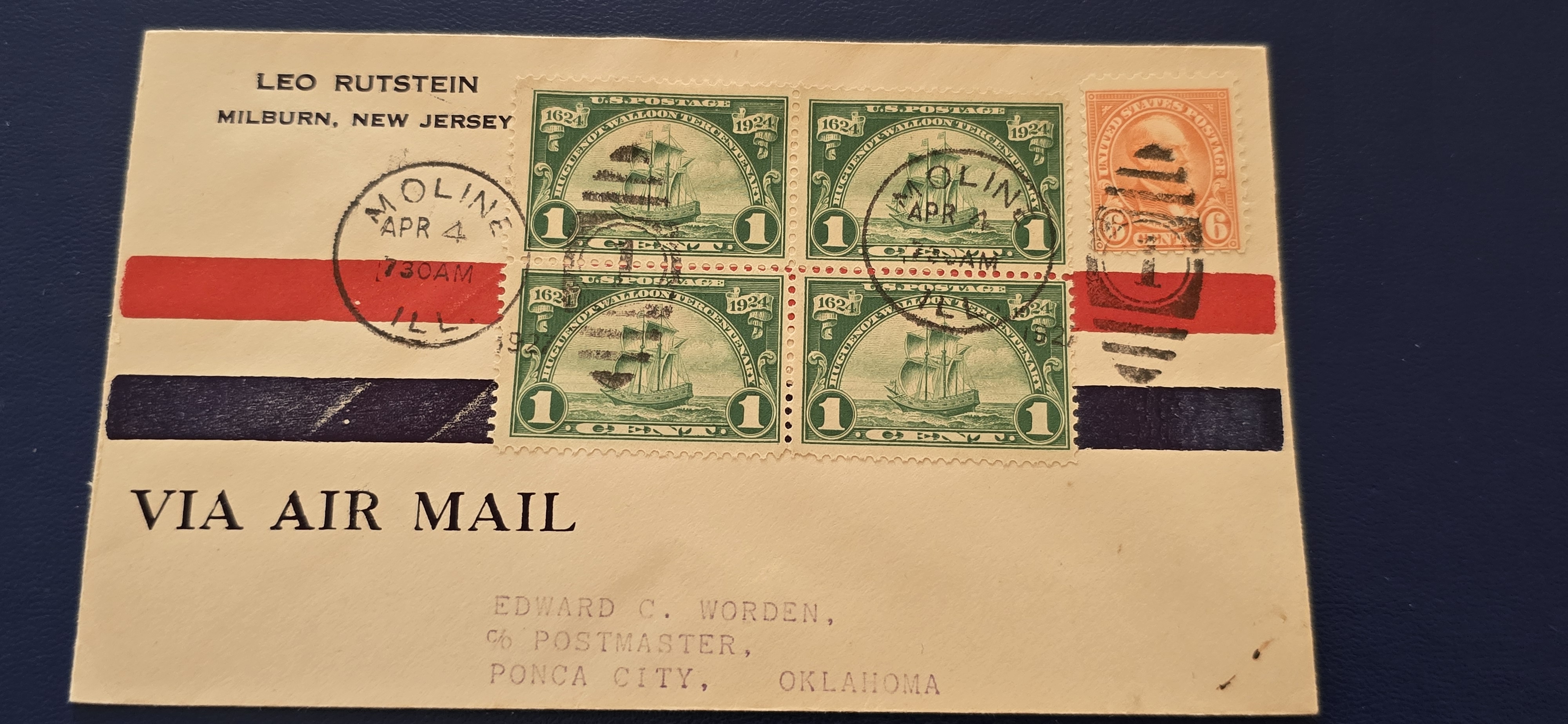 FFC CHICAGO - DALLAS ROUTE MOLINE APRIL 4 1927