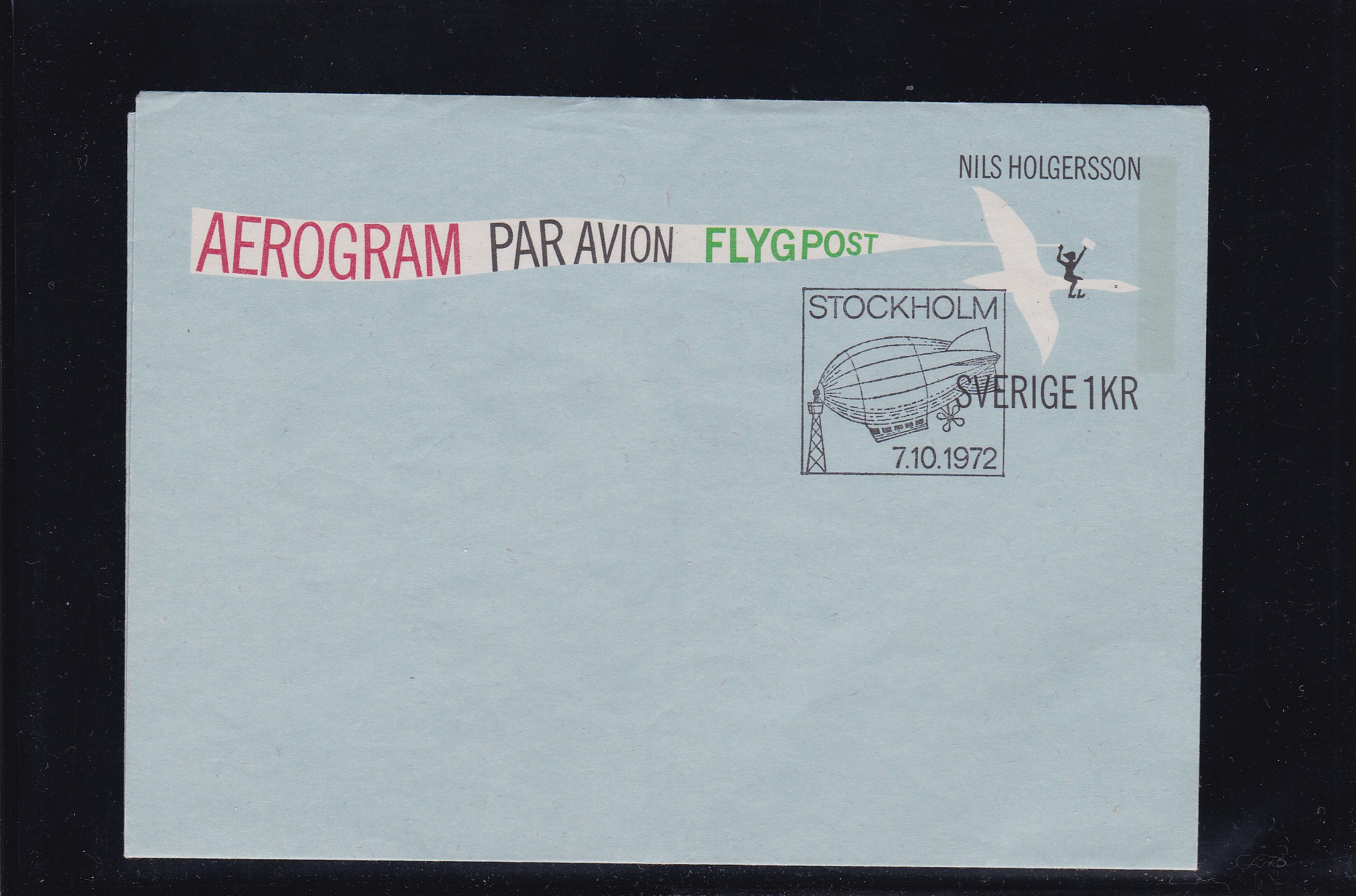 Sverige 1972. Helpost aerogram. Stemplet 7.10.72