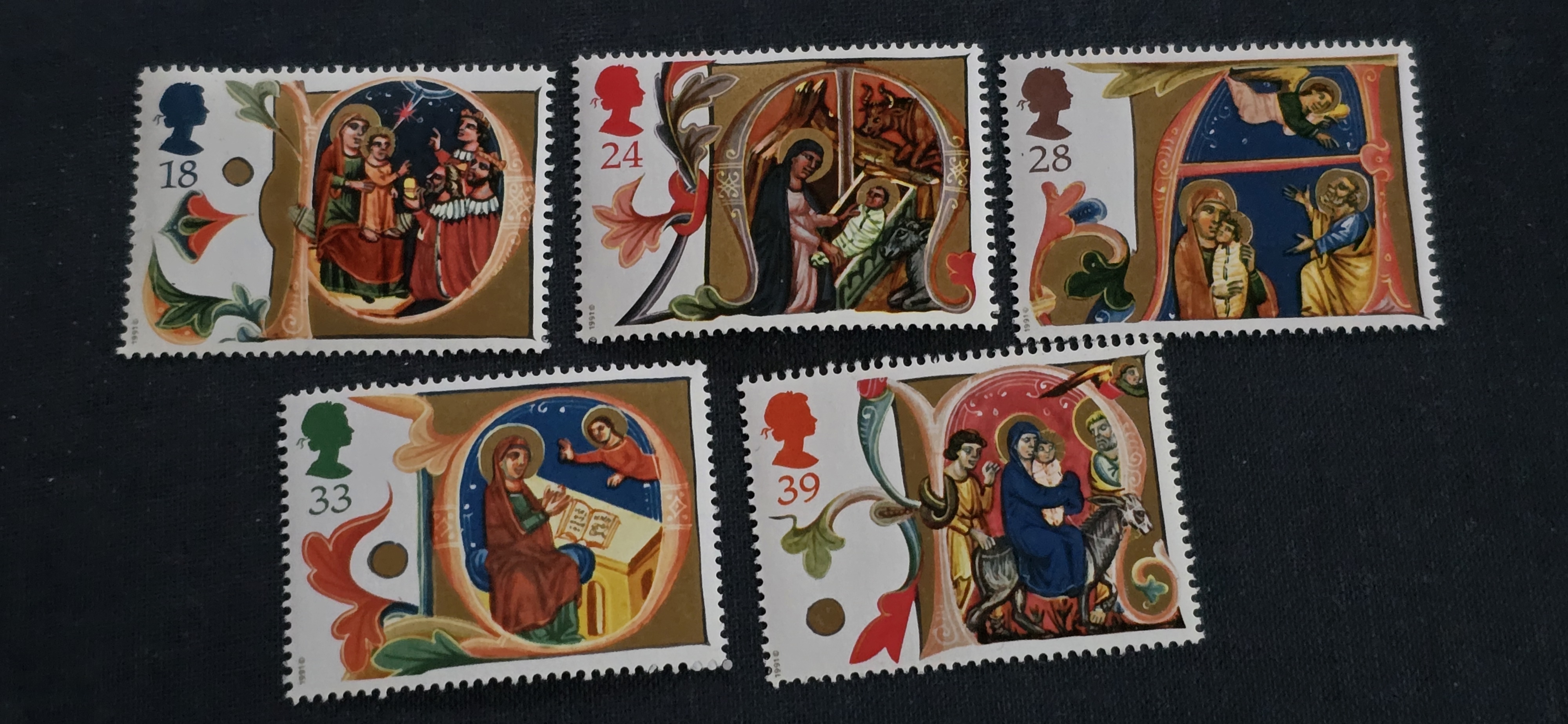 JULEMERKER ENGLAND  POSTFRISK 5stk 1991 SW 1348-52