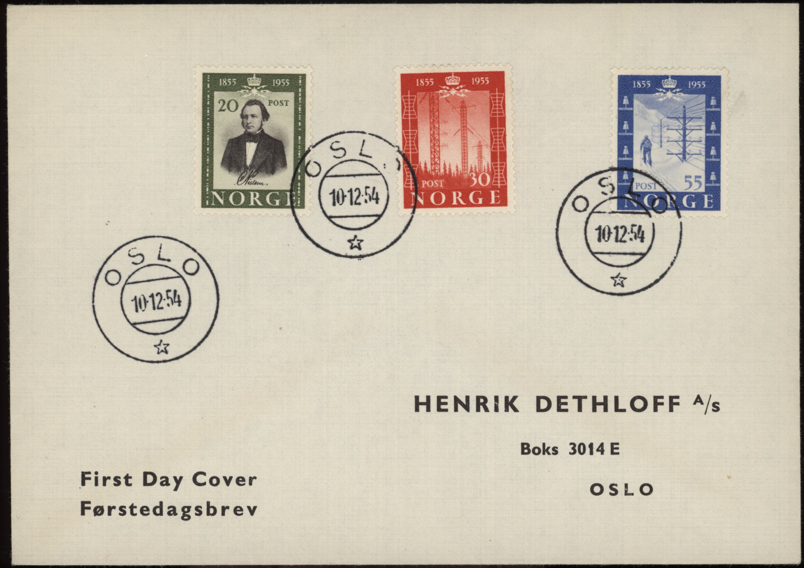 FDC 1954 NK422-NK424 tekstvignett 1 Oslo