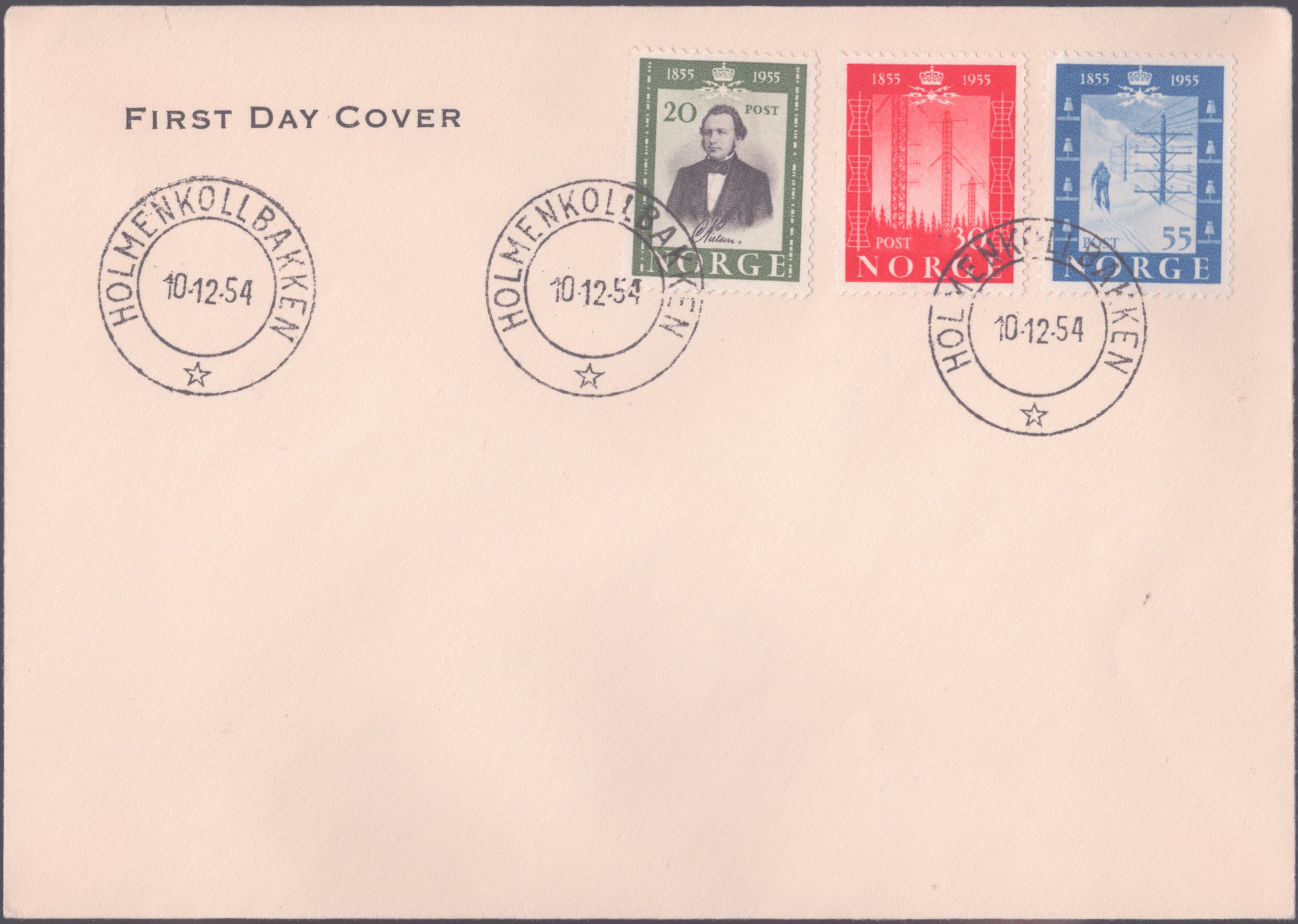 FDC 1954 NK422-NK424 tekstvignett 2 Holmenkollbakken