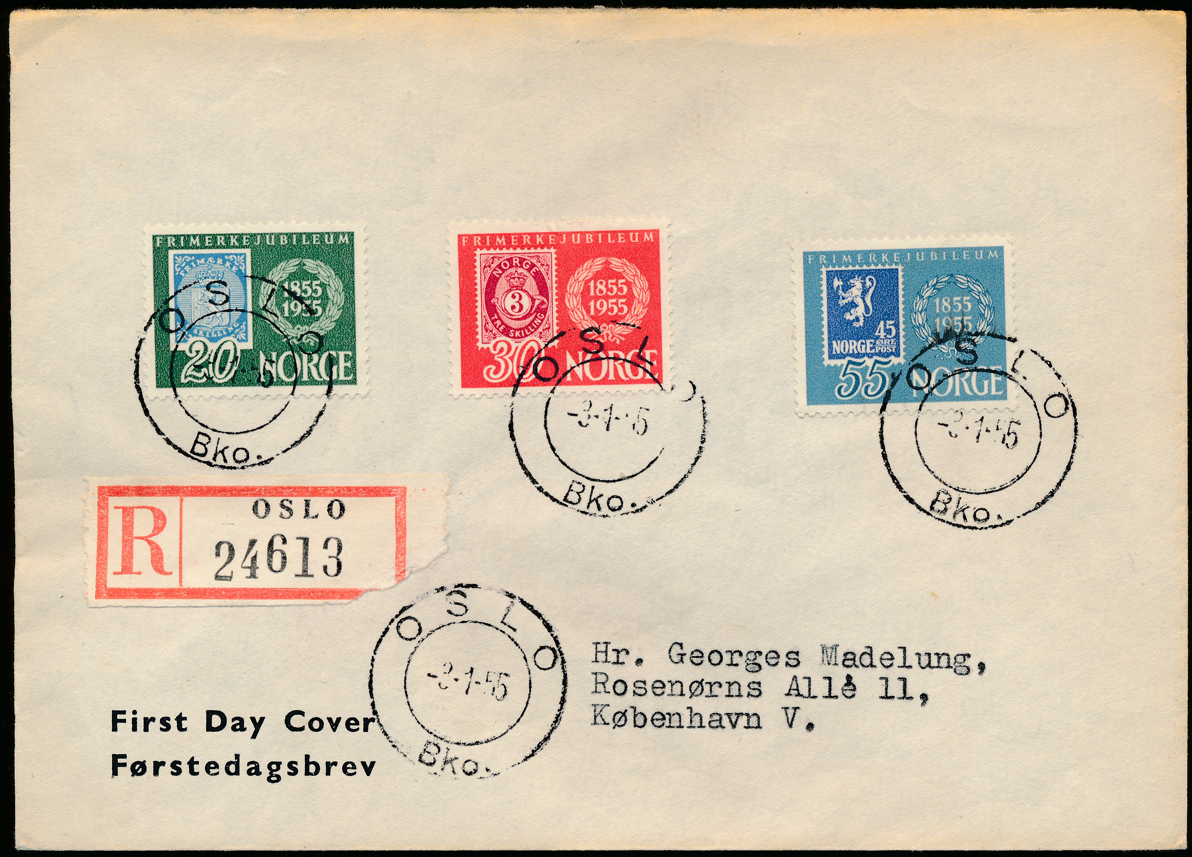 FDC 1955 NK425-NK427 tekstvignett 2 Oslo REK