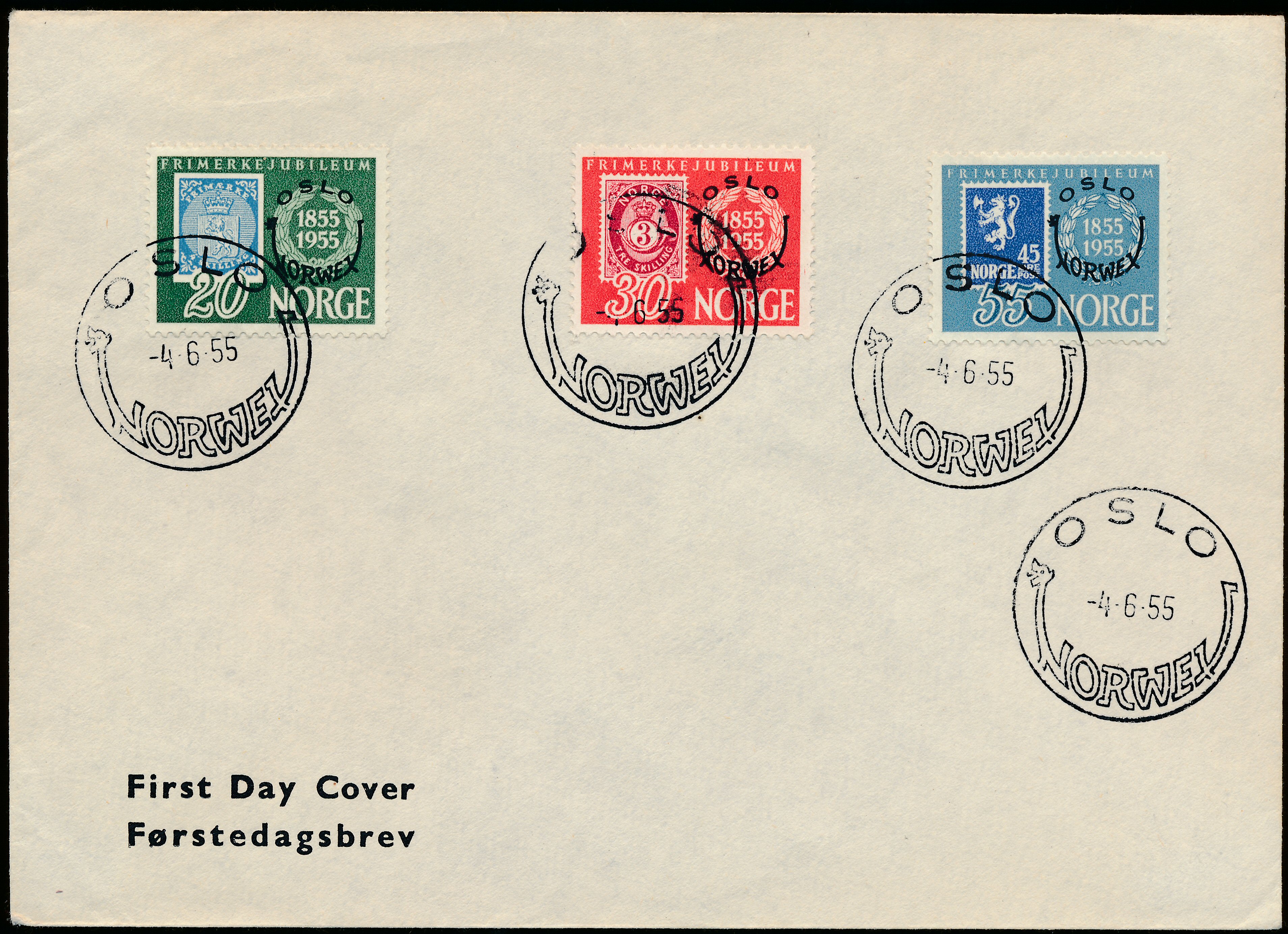 FDC 1955 NK428-NK430 tekstvignett 1 Oslo
