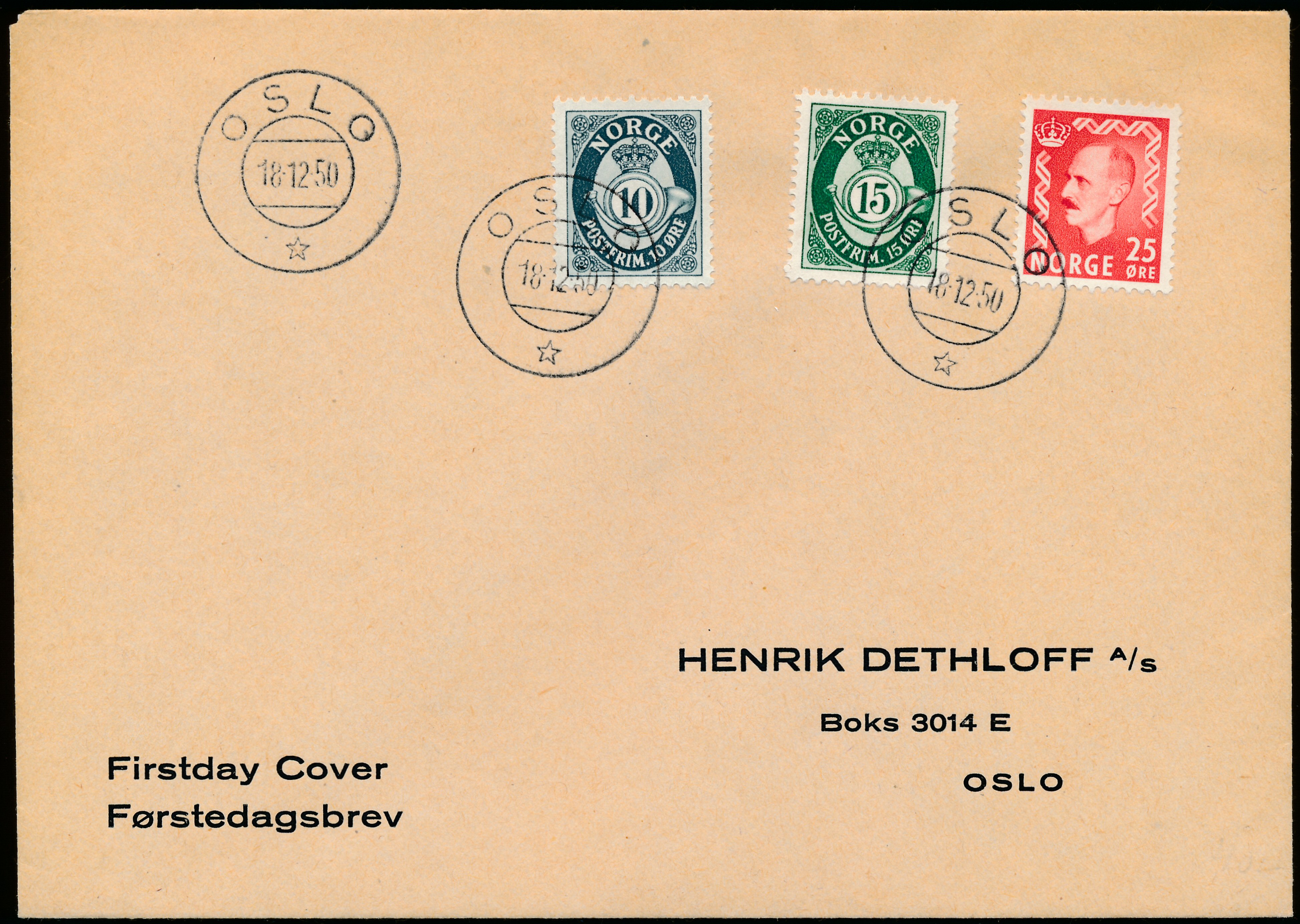 FDC 1950 NK388-NK389-NK393 tekstvignett 1 Oslo