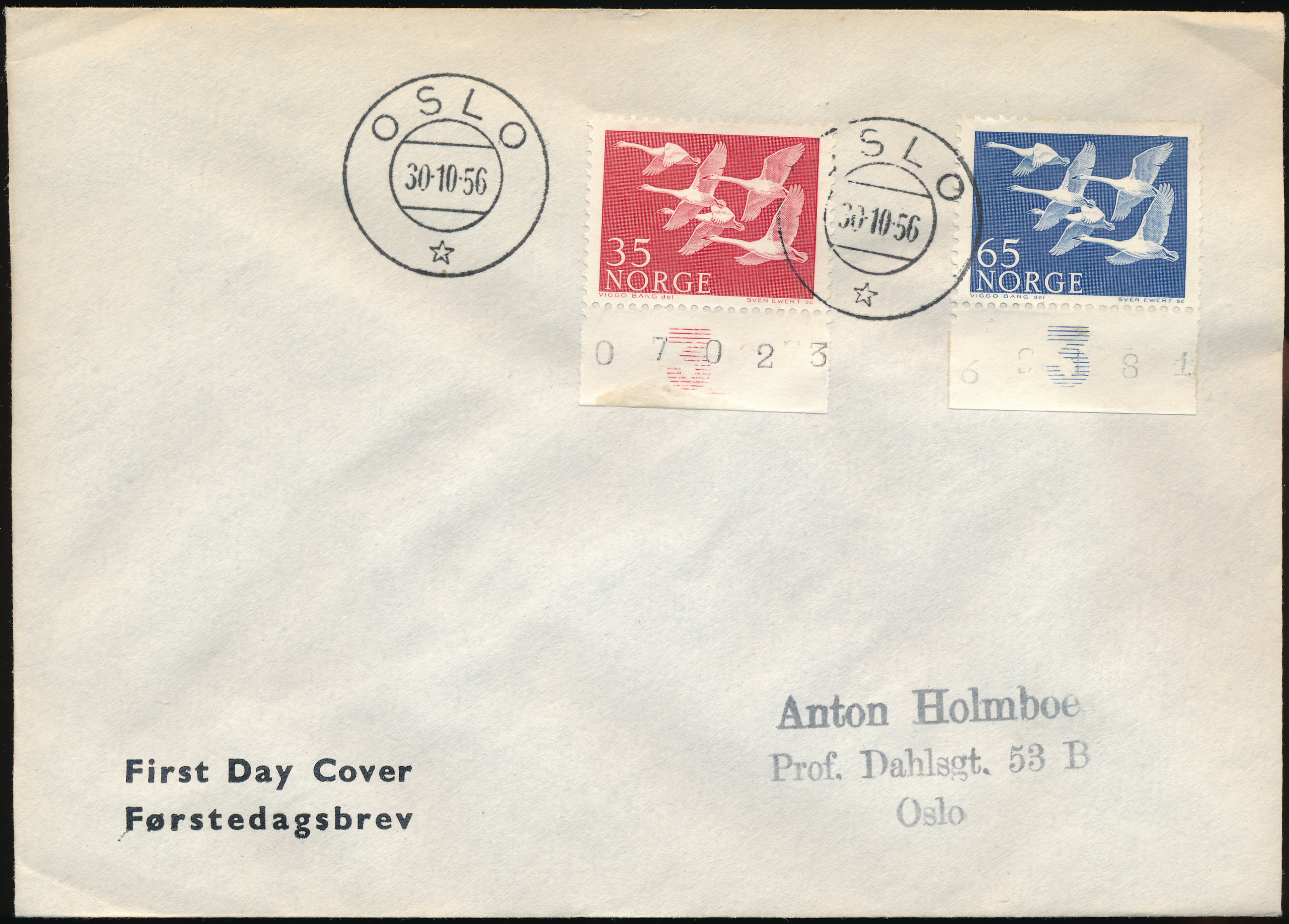 FDC 1956 NK443-NK444 tekstvignett 1 Oslo