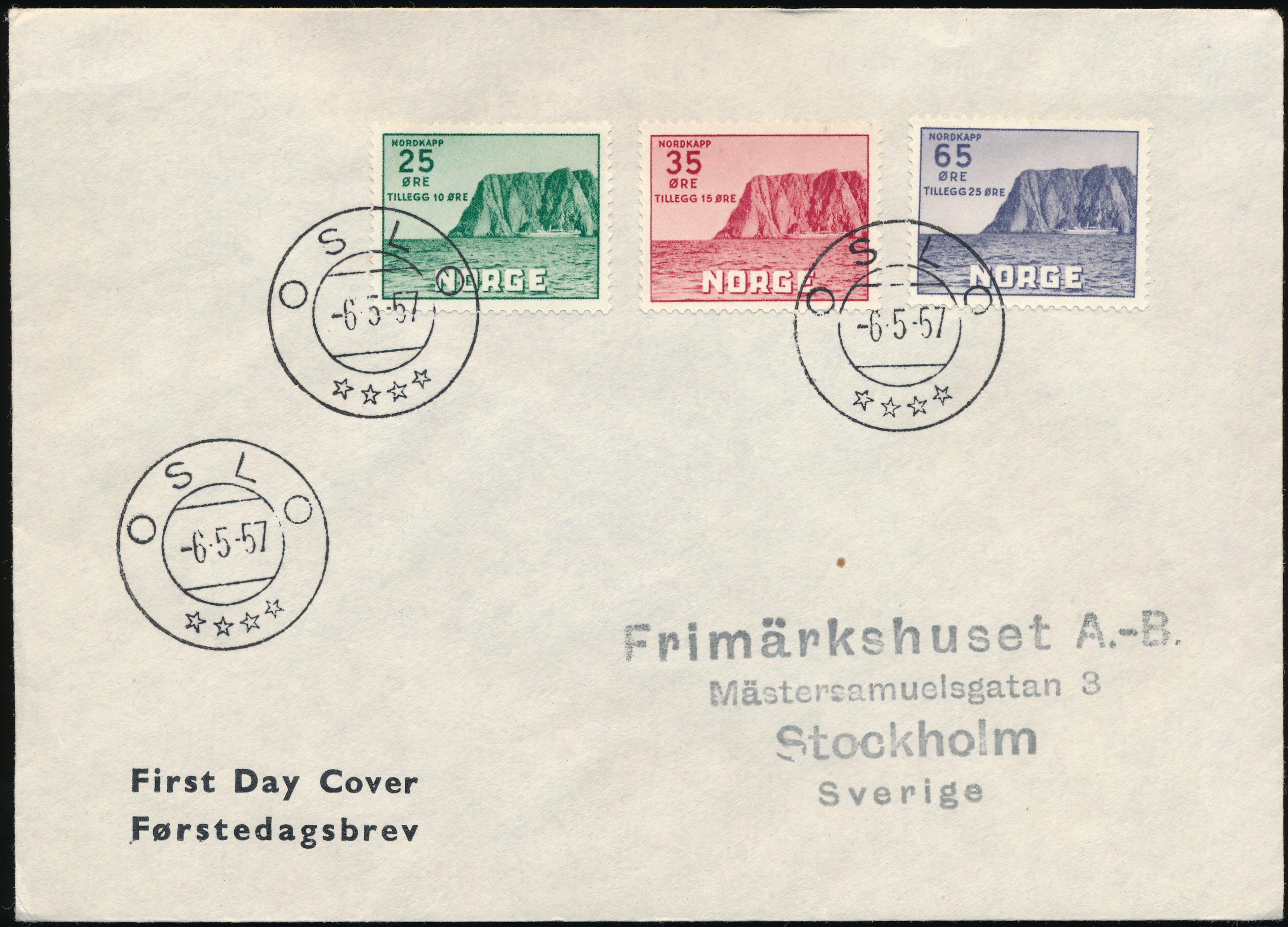 FDC 1957 NK445-NK447 tekstvignett 2 Oslo