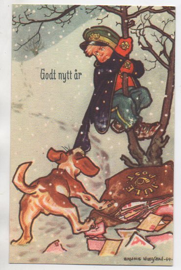 Erling Nielsen Postbudet har klatret opp i treet småformat ubrukt