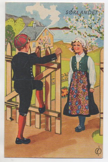 Erling Nielsen Bunadskort Sørlandet småformat brukt 1945