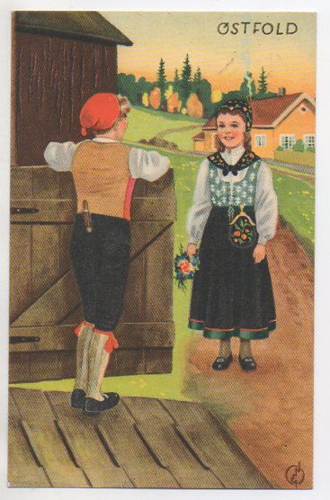 Erling Nielsen Bunadskort Østfold småformat brukt 1947