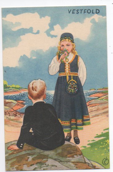 Erling Nielsen Bunadskort Vestfold småformat ubrukt