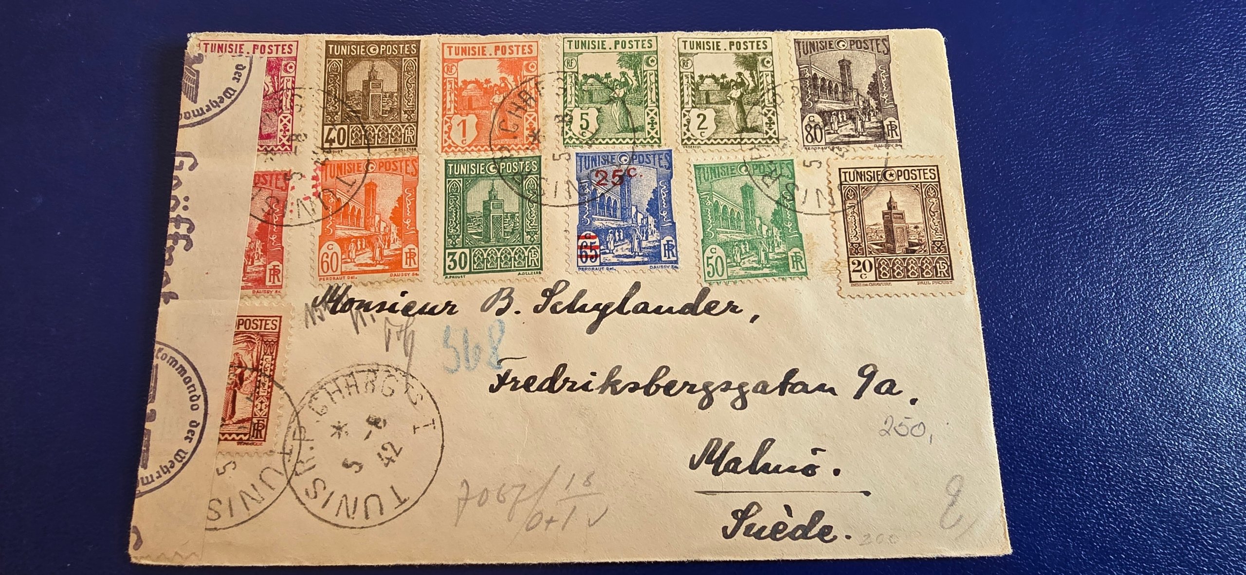 TUNIS TYSK SENSUR BREV TIL MALMØ 5-8-42
