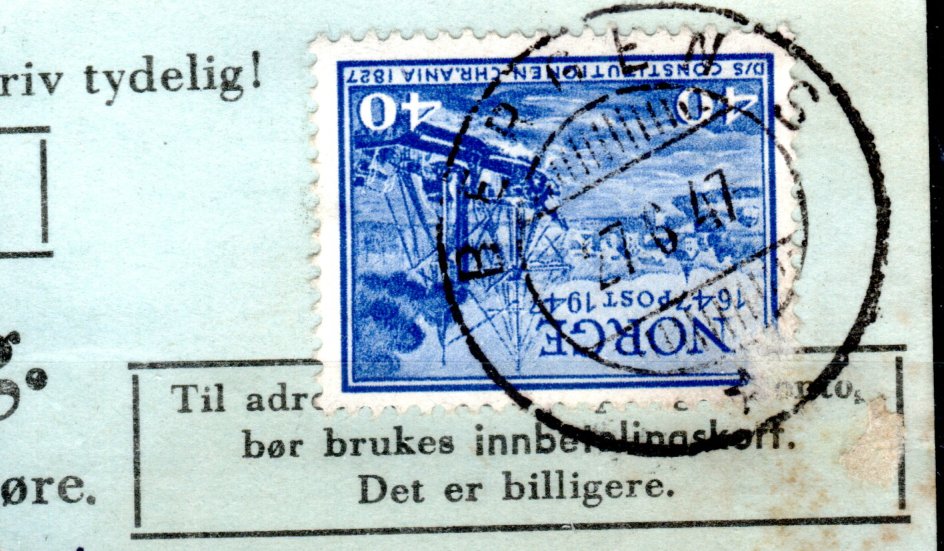 Hjelpestempel (HJ-SA) BERGEN S  27 6 47  (HO)