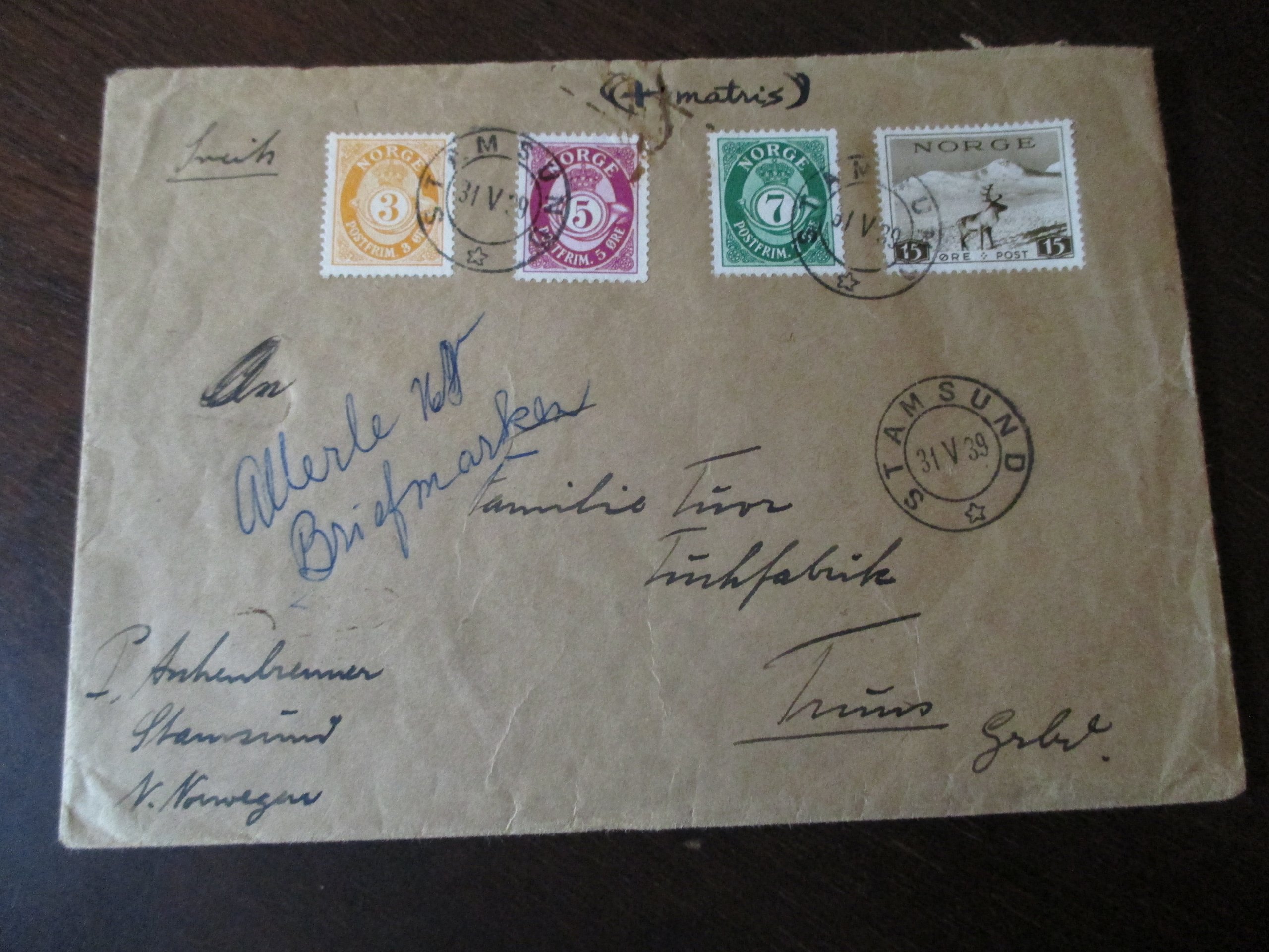 Brev st. Stamsund 31.V.1939. (IIL)