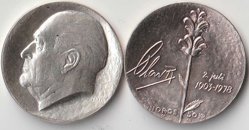 50 Kroner Minnemynt Sølv 1978