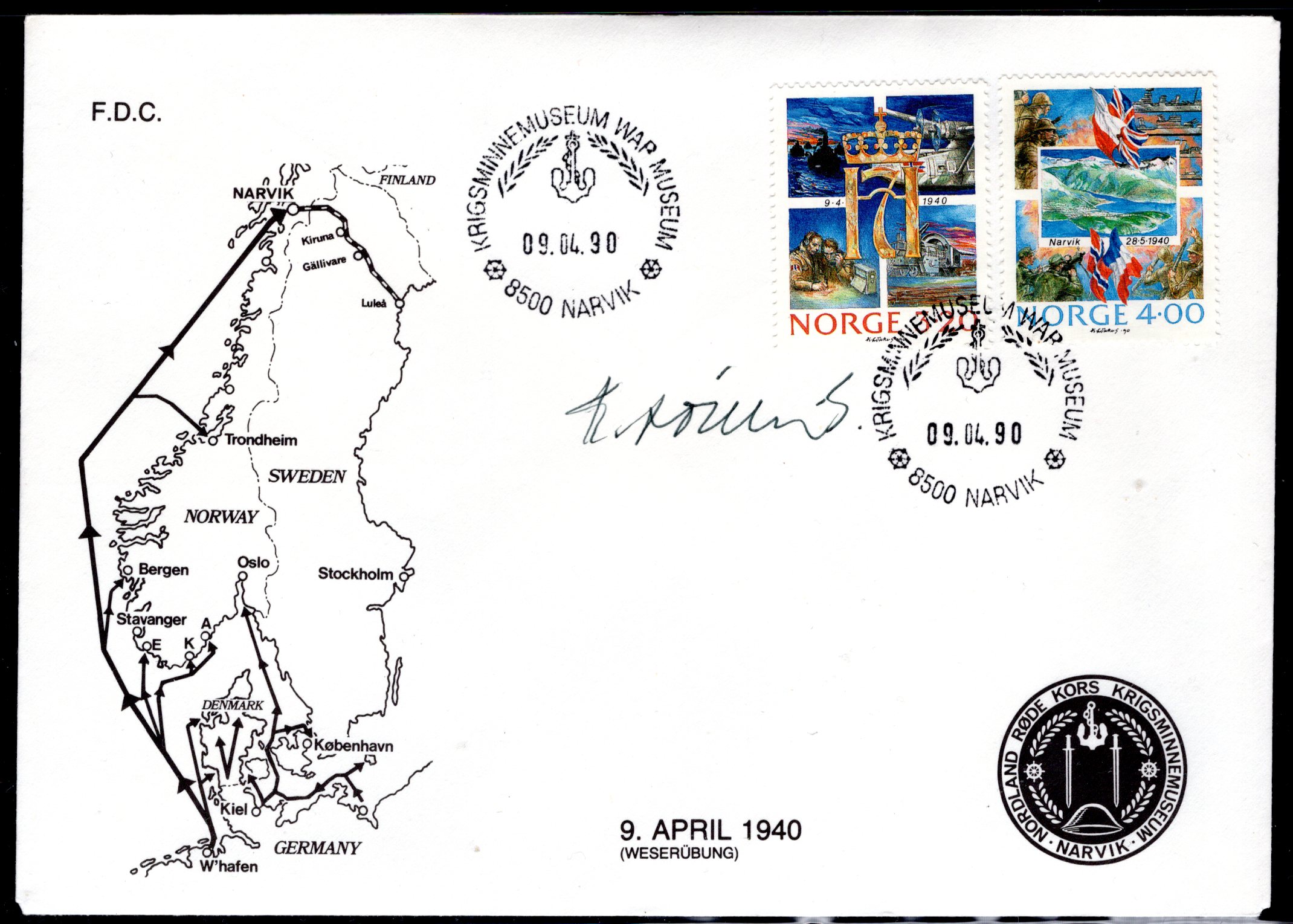 FDC NK 1093-94 stempl Narvik og sign K.Løkke S se scan