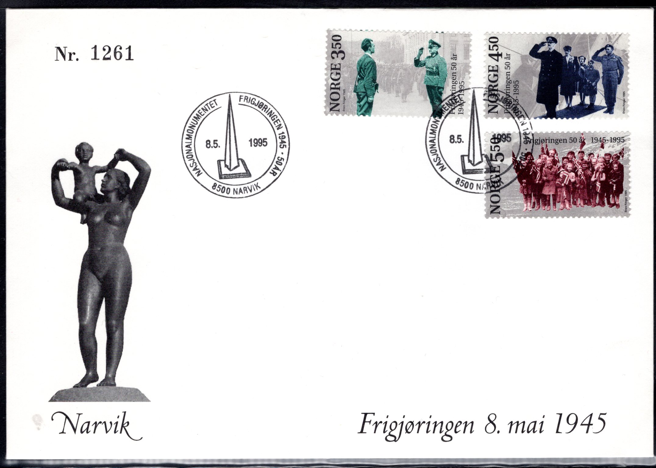 FDC NK 1227-29 stemplet Narvik se scan
