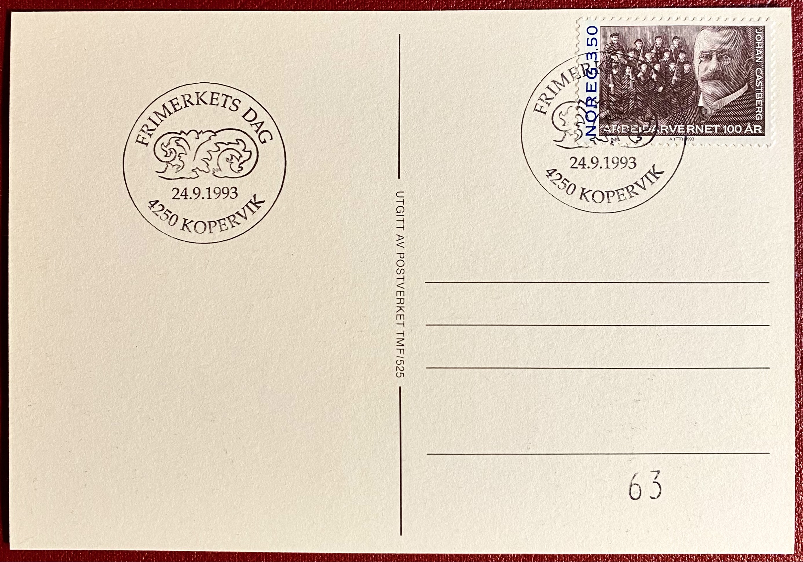 FDC NK 1182 Kort Stemplet Kopervik Nummerert