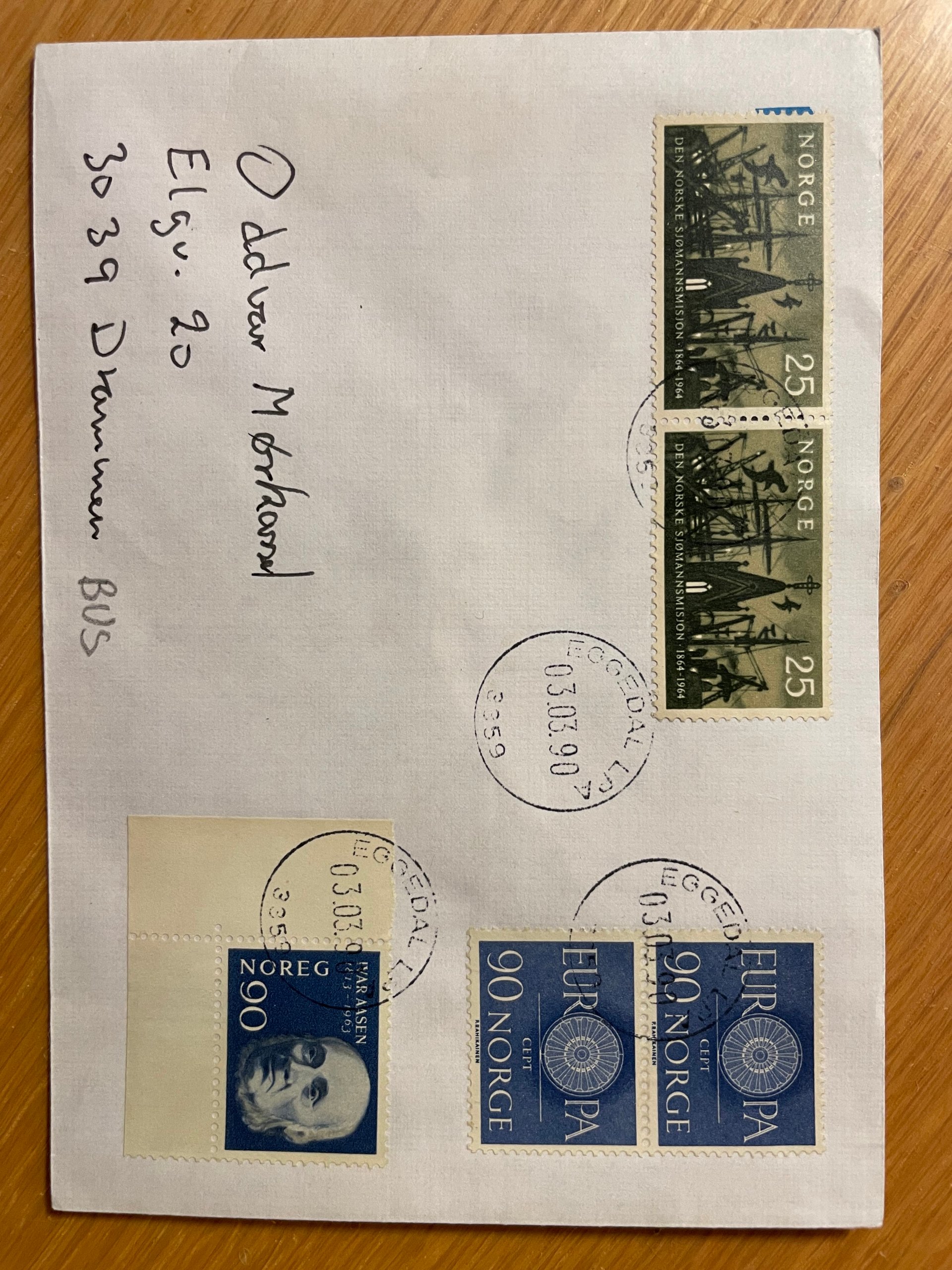 Konvolutt 3359 Eggedal LPA 03.03.90  frankert med frimerker fra 60 tallet