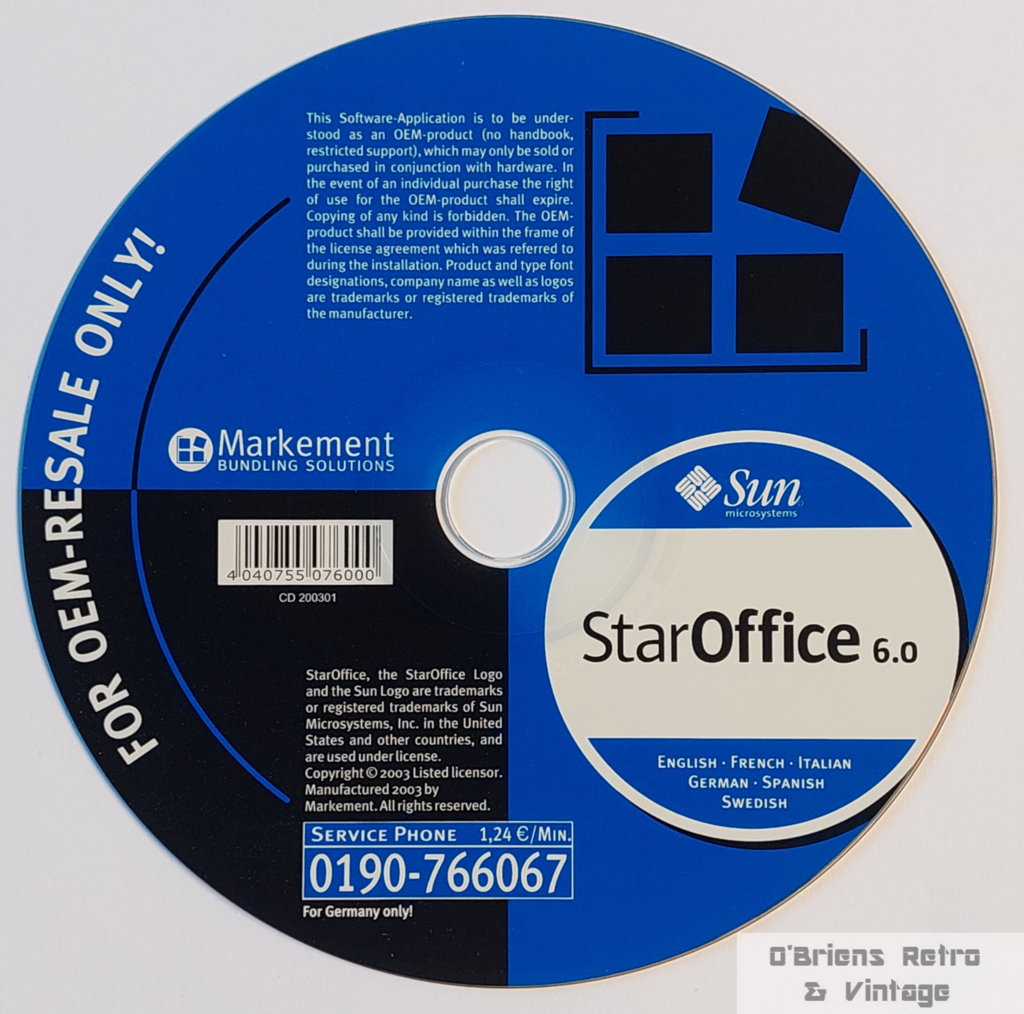 StarOffice 6.0 - Sun Microsystems 2003 - OEM-utgave - PC CD-ROM
