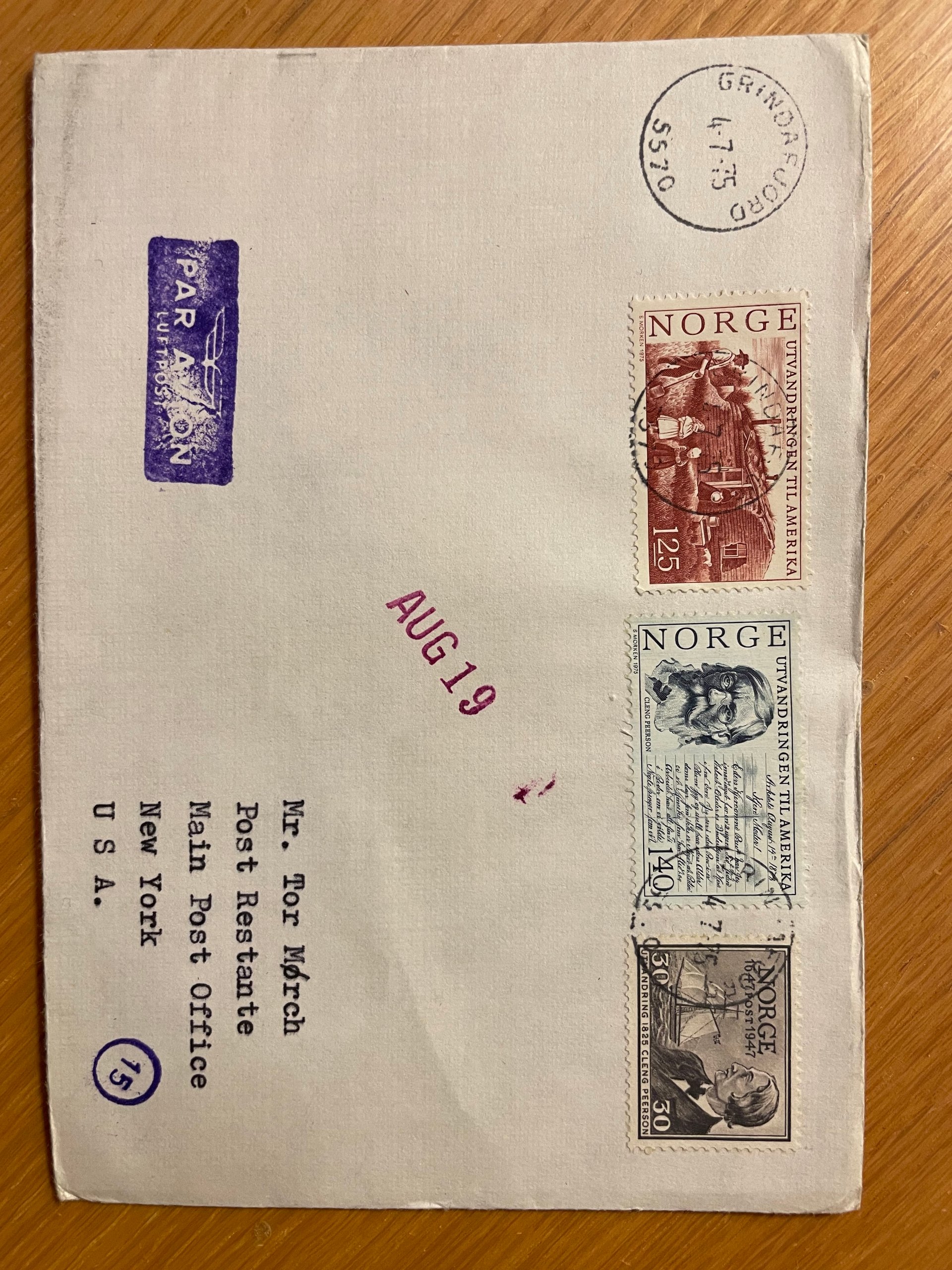 Konv: 5570 Grindafjord 4-7-75 Utvandringen til Amerika (FDC)