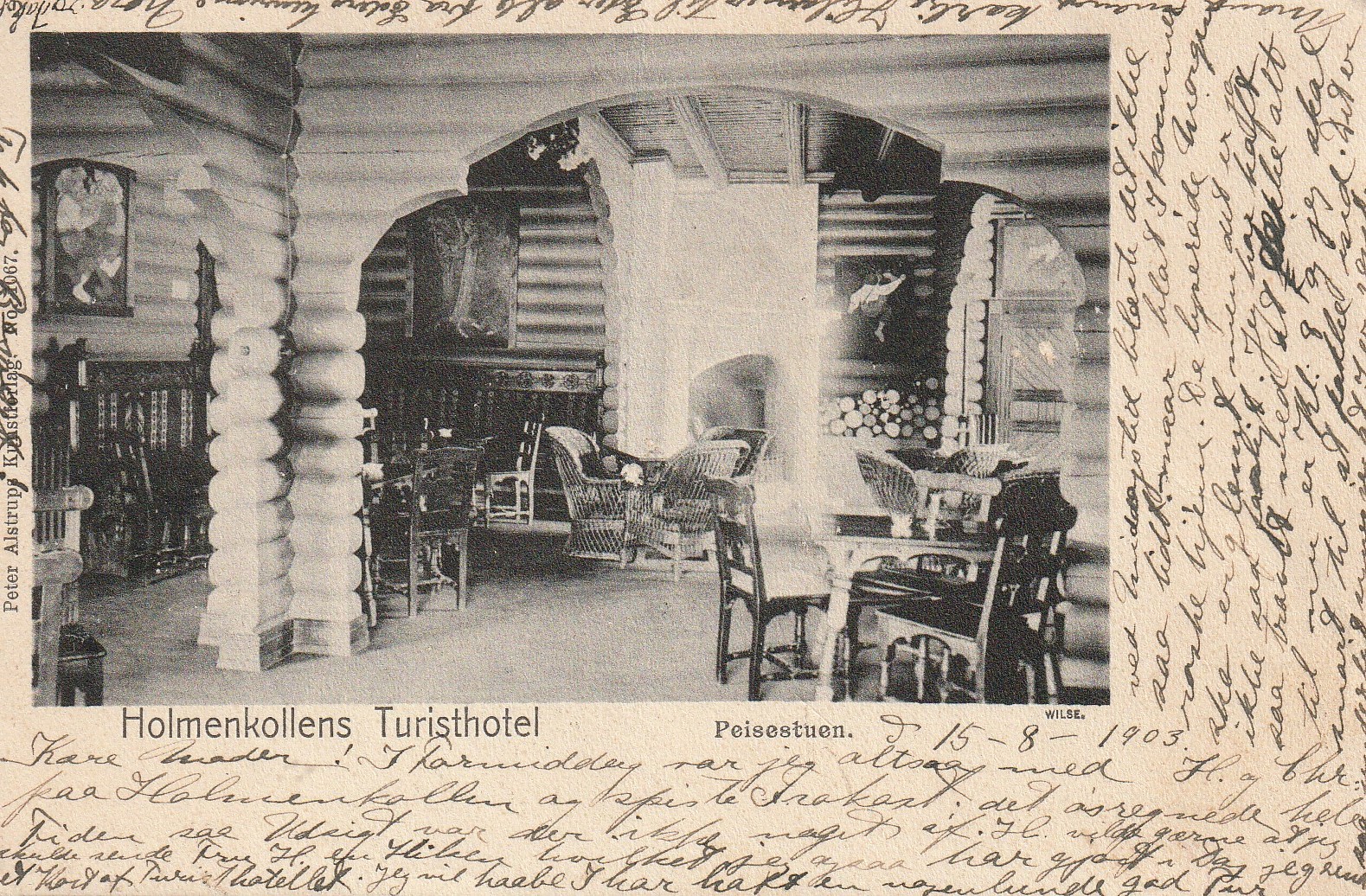 Gammelt Brevkort fra Holmenkollens Turisthotel . Altstrump 7 067 ? Pst Små