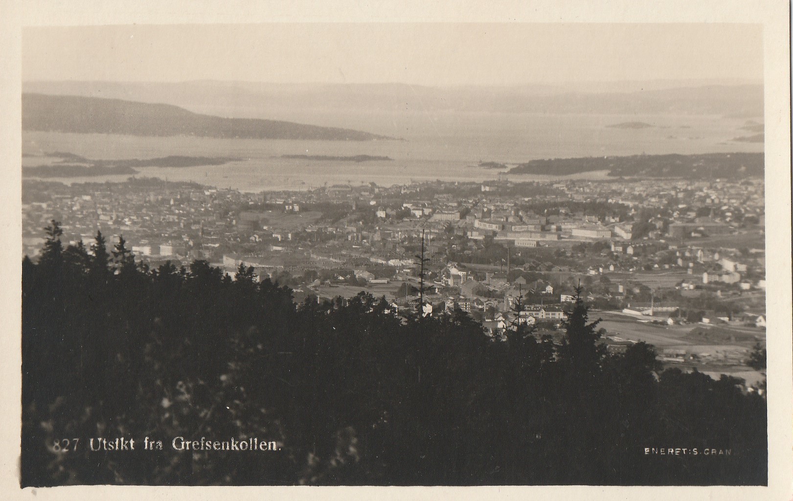 Eldre kort : Utsikt fra Grefsenkollen . Gran 827 ? Små