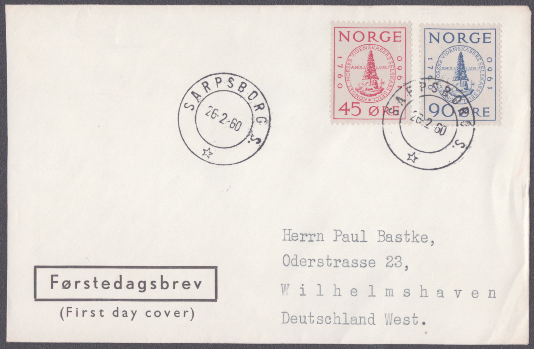 FDC 1960 NK481-NK482 tekstvignett 1 Sarpsborg