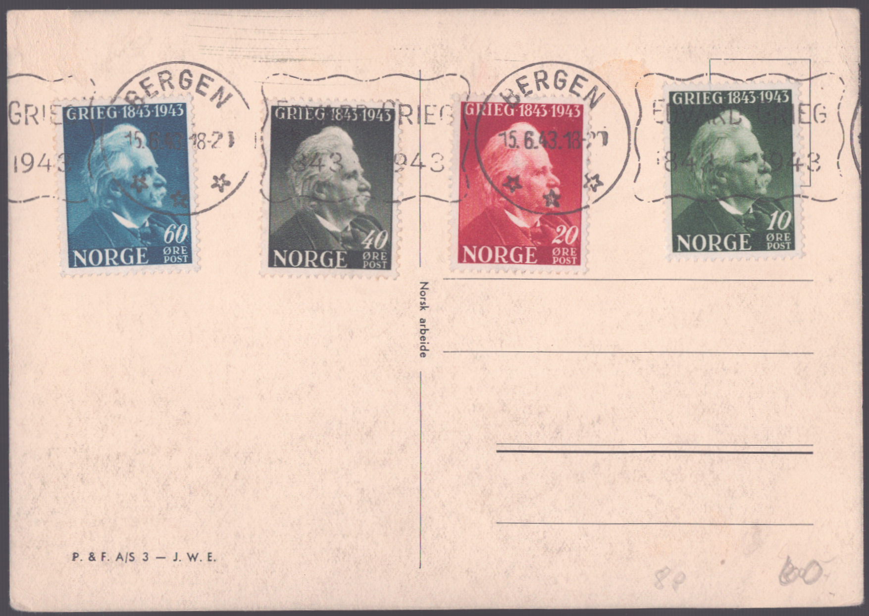 FDC 1943 NK314-NK317 Bergen vignett 1