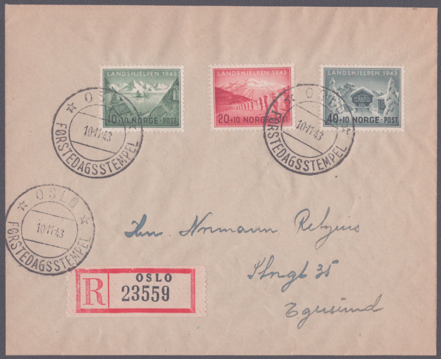 FDC 1943 NK319-NK321 REK stempeltype 2