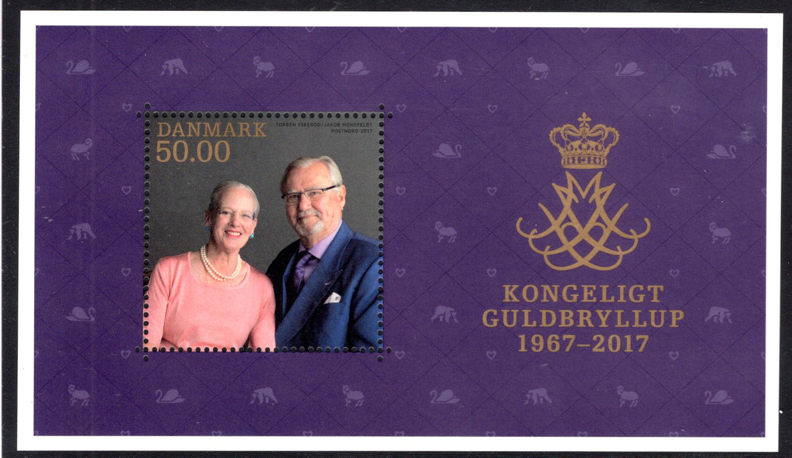 Danmark postfriskt miniark Kongeligt Guldbryllup 2017 se scan