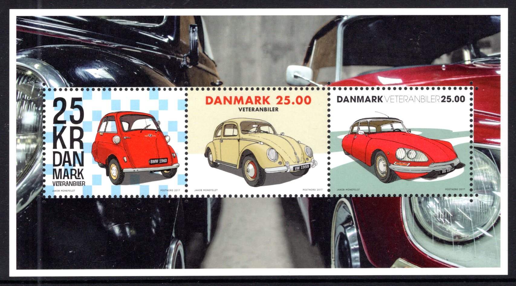 Danmark postfriskt miniark biler 2017 se scan