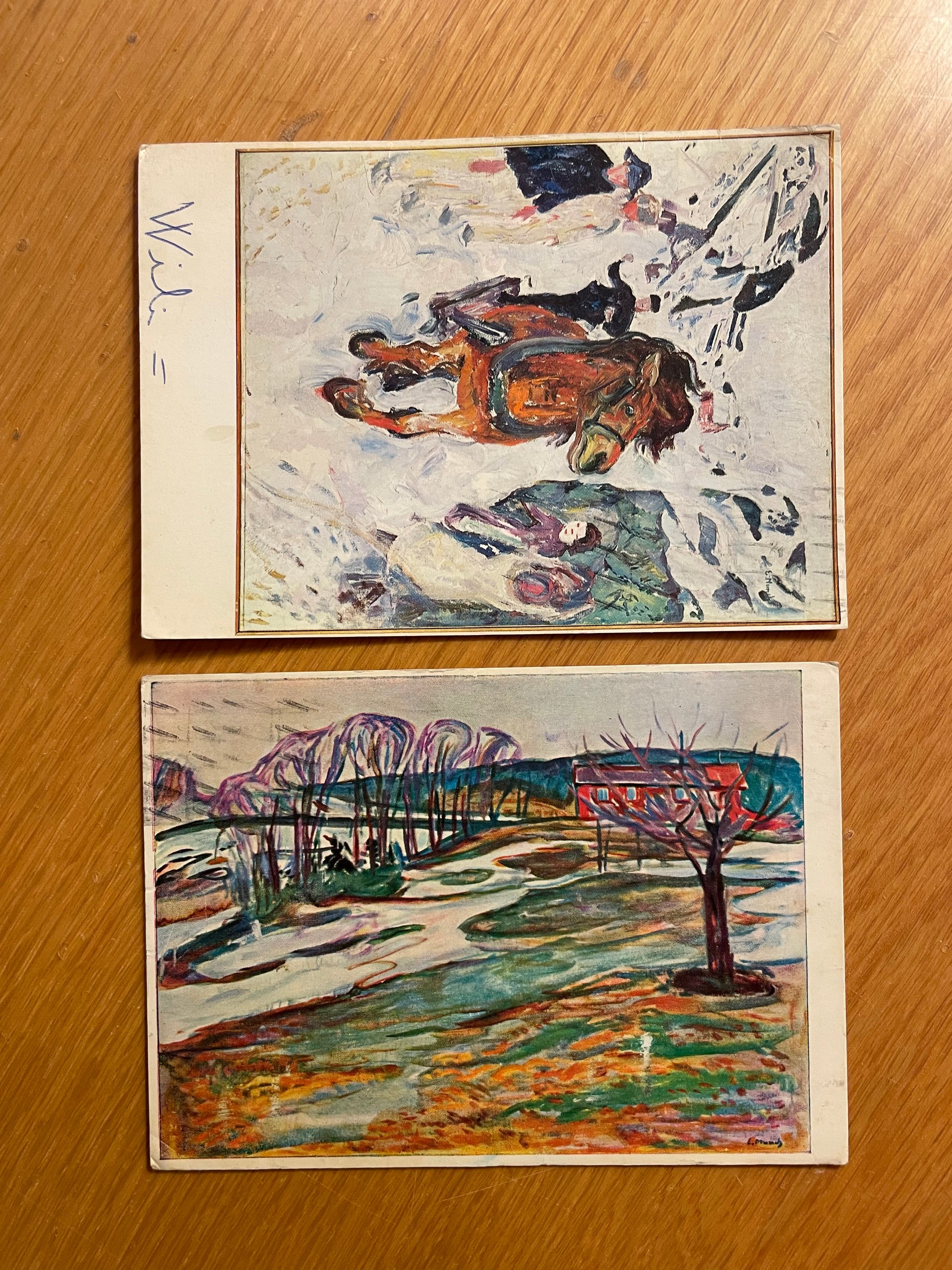 Edvard Munch; 2 kort poststemplet 3500 Hønefoss 1979