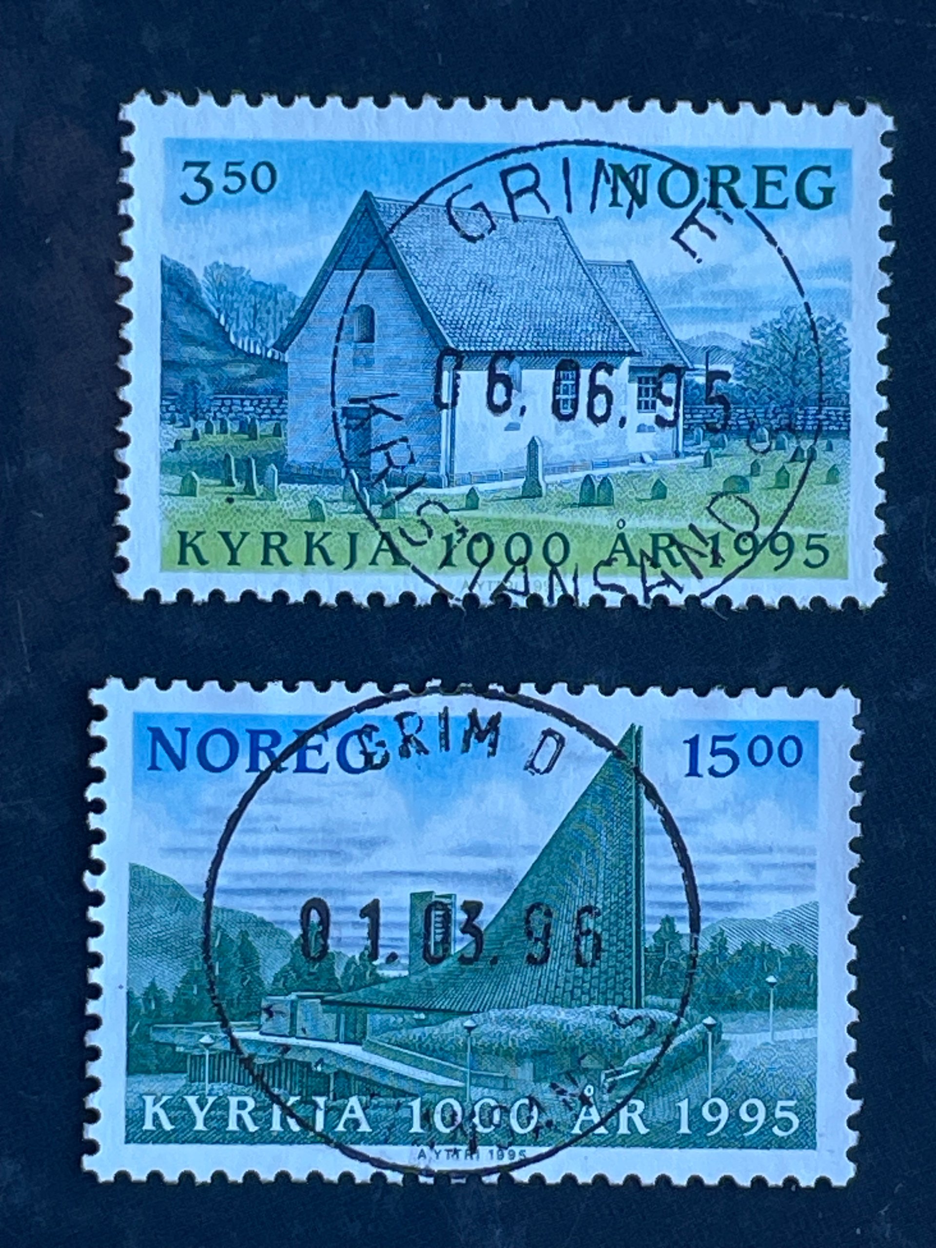 NK 1230 (06.06.95) og NK 1231 (01.03.96) begge stemplet Grim Kristiansand