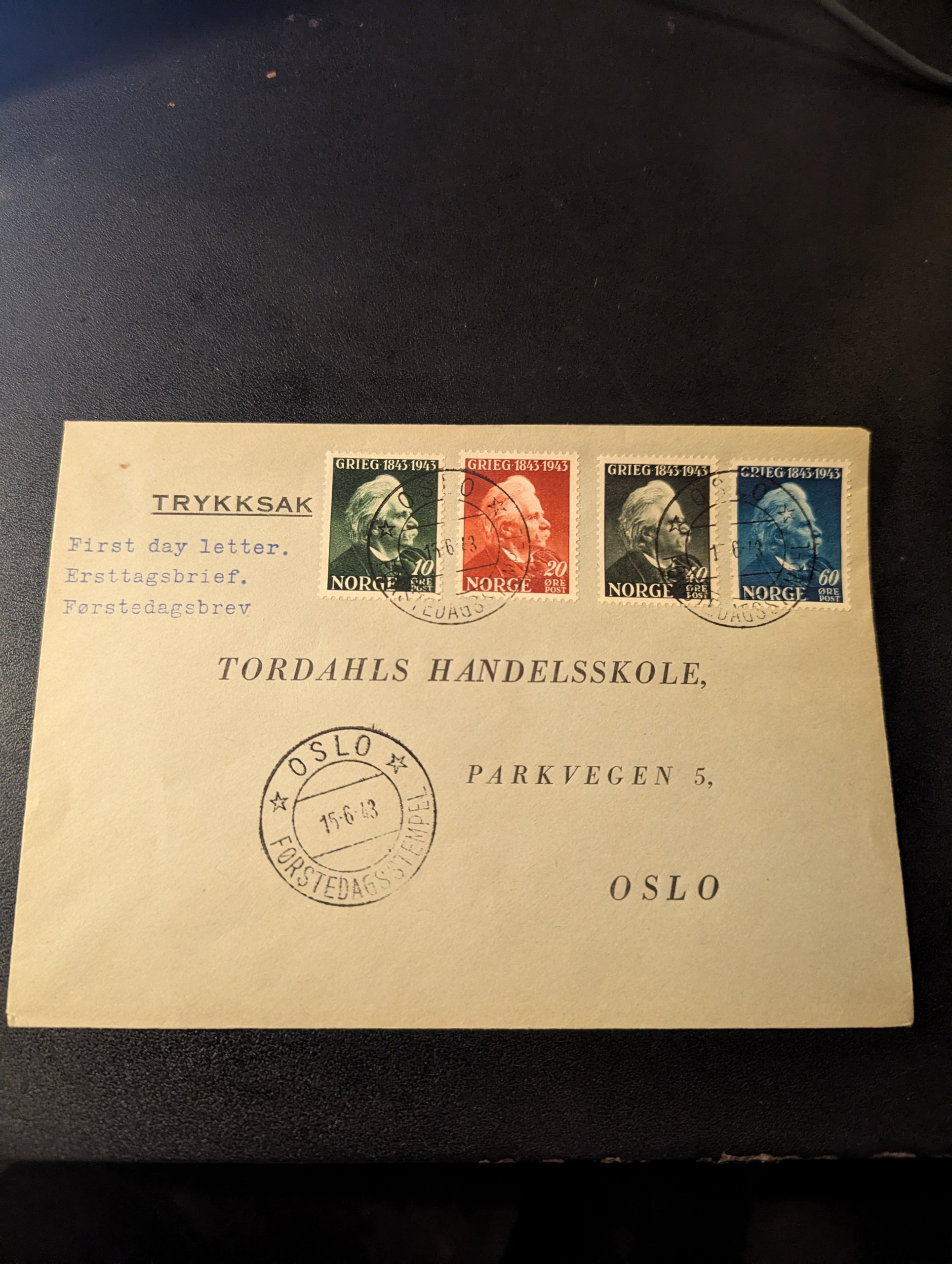 FDC "EDVARD GRIEG" 1943.