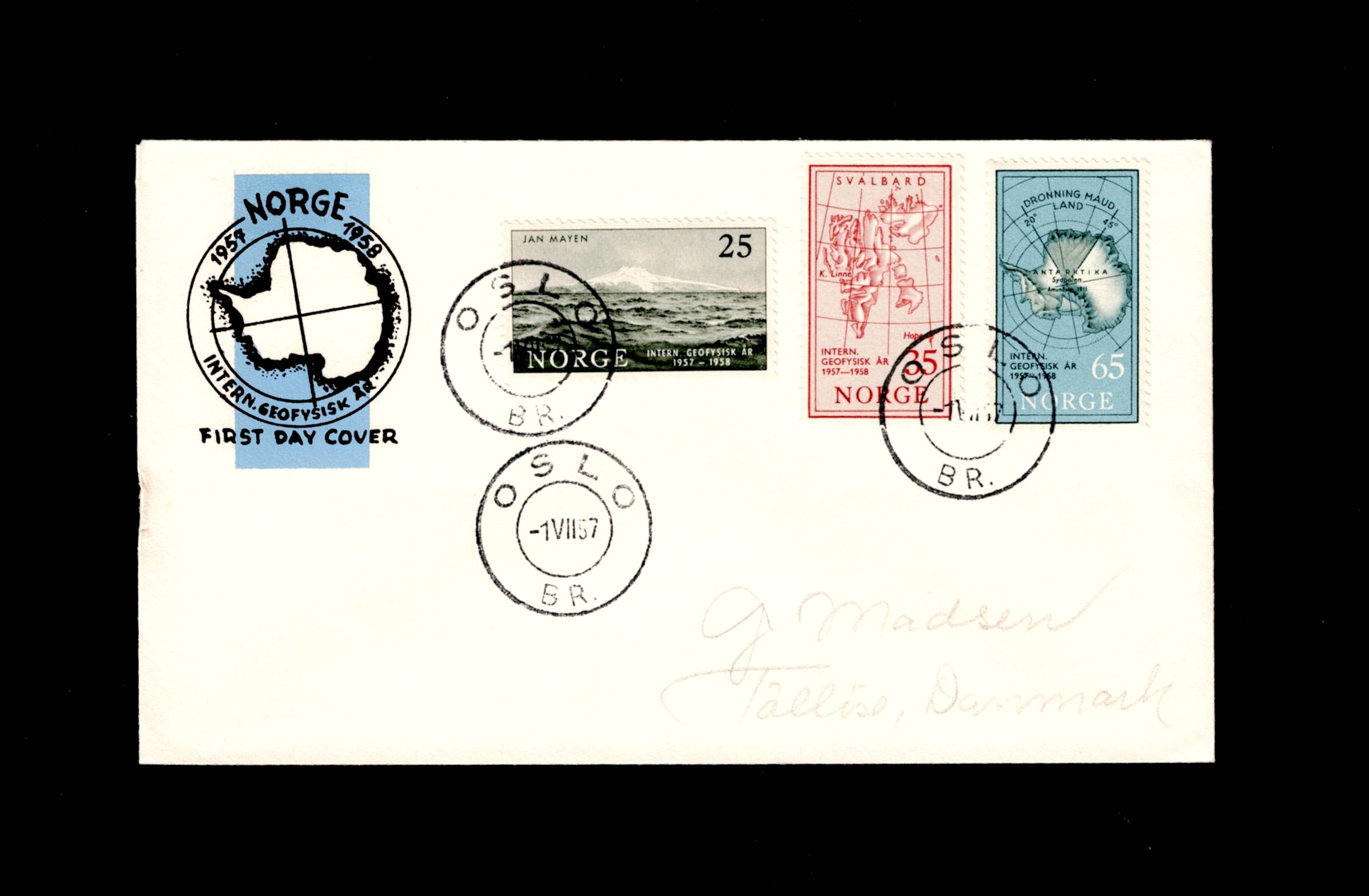 FDC 1957 NK448-450 Geofysisk år vignet 5