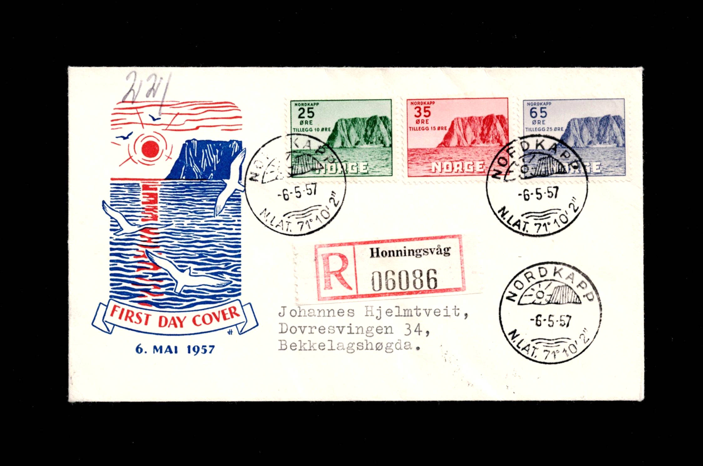 FDC 1957 NK445-447 Nordkapp V vignet 4 REK