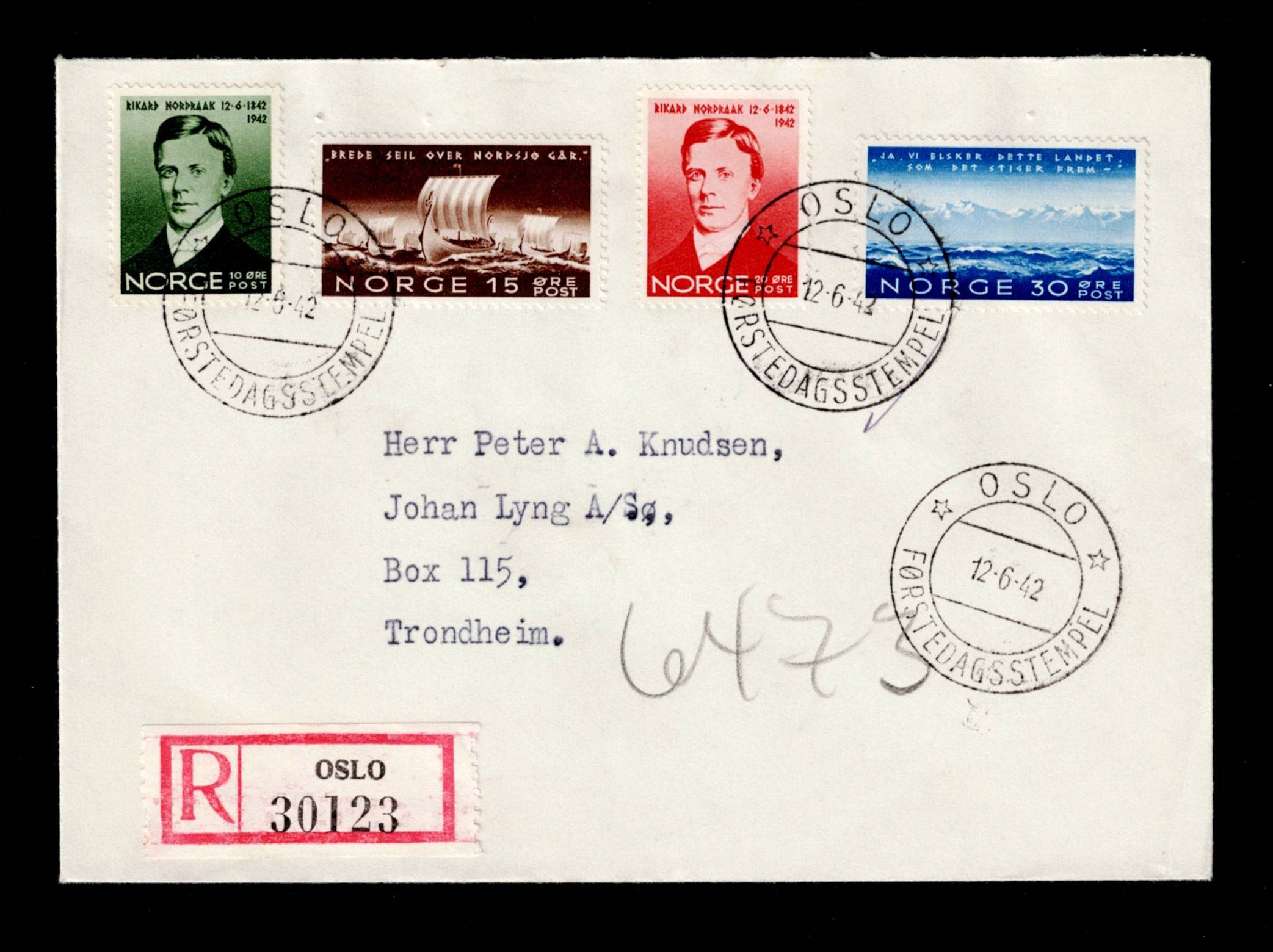 FDC 1942 NK302-305 Rikard Nordraak REK