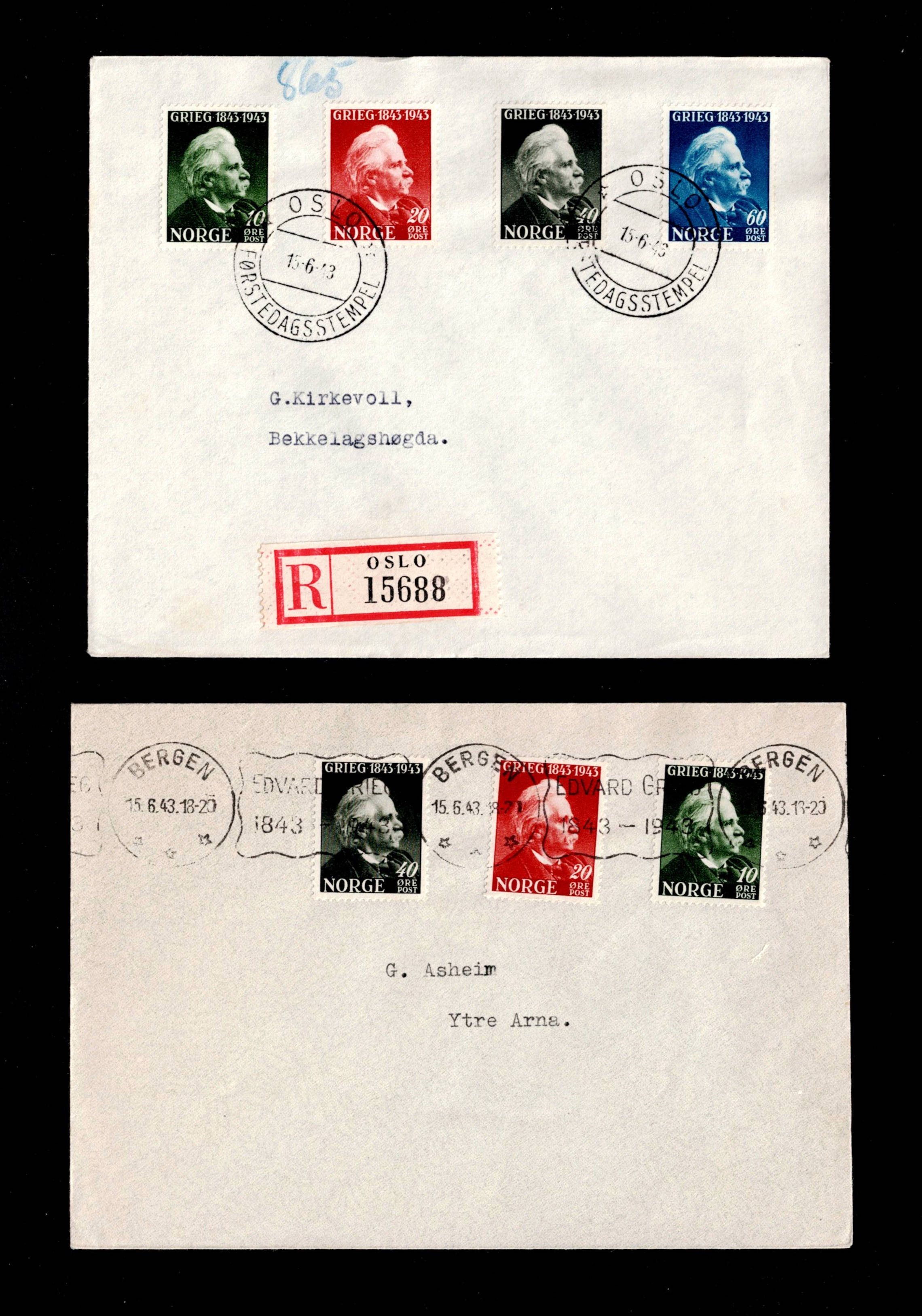 FDC 1943 NK314-317 Oslo & Bergen