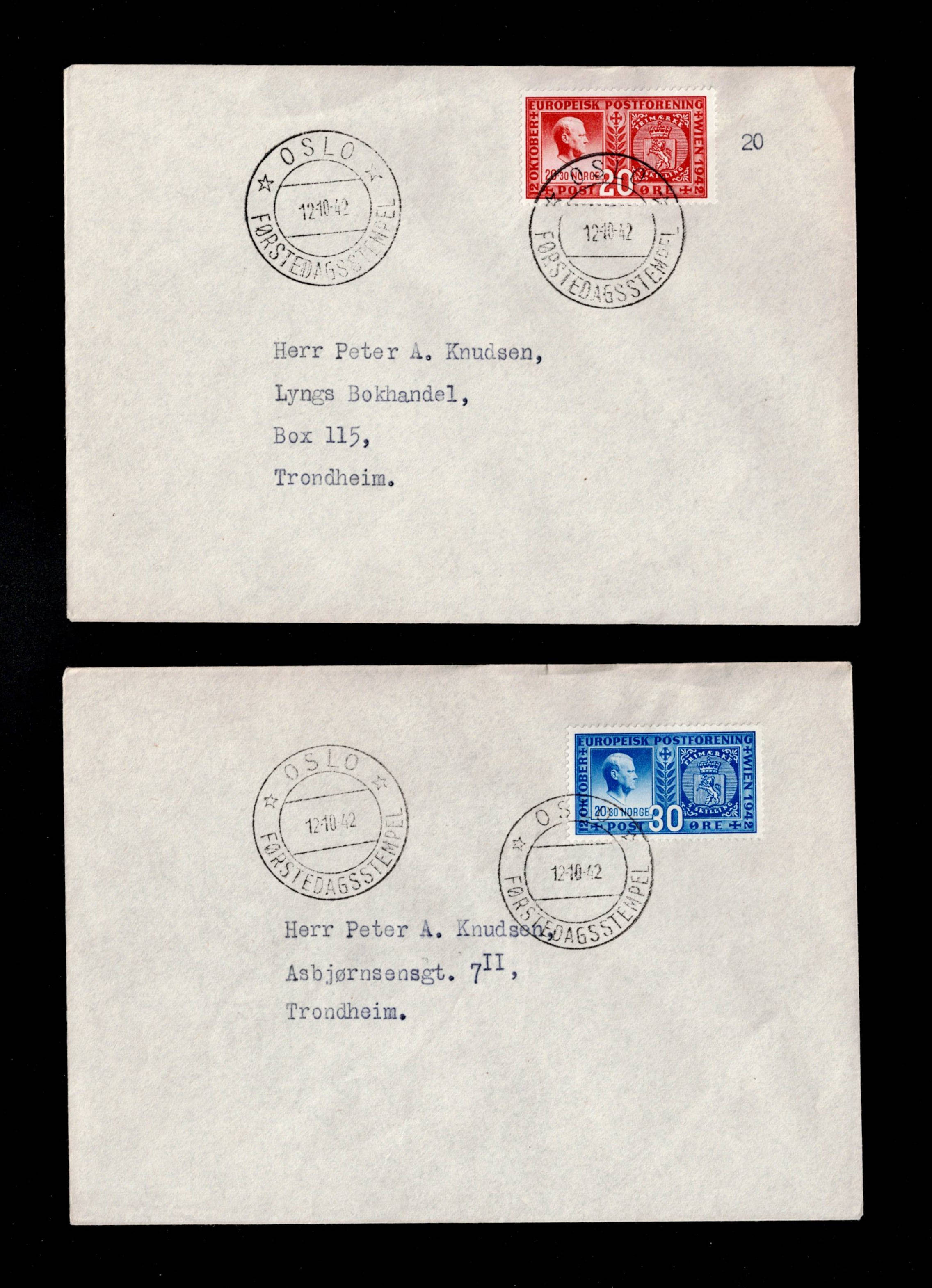 FDC 1942 NK309-310 Europeisk Postforening