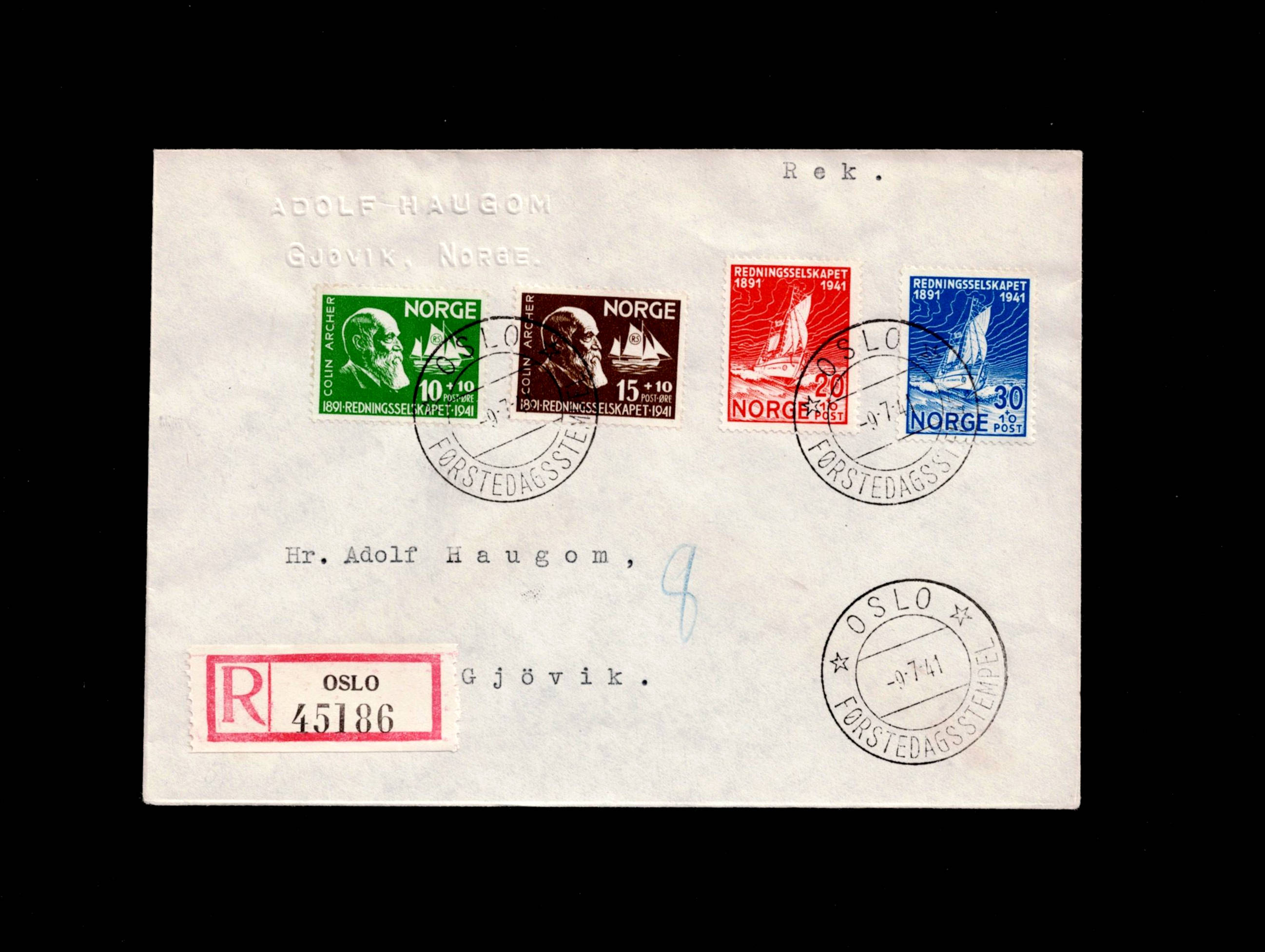 FDC 1941 NK255-258 Rednings. på Haugom konv.