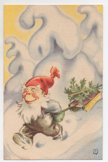 Thor Wiborg Nisse med juletre småformat ubrukt